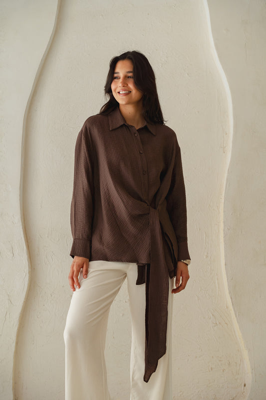 Sideways Blouse in Brown