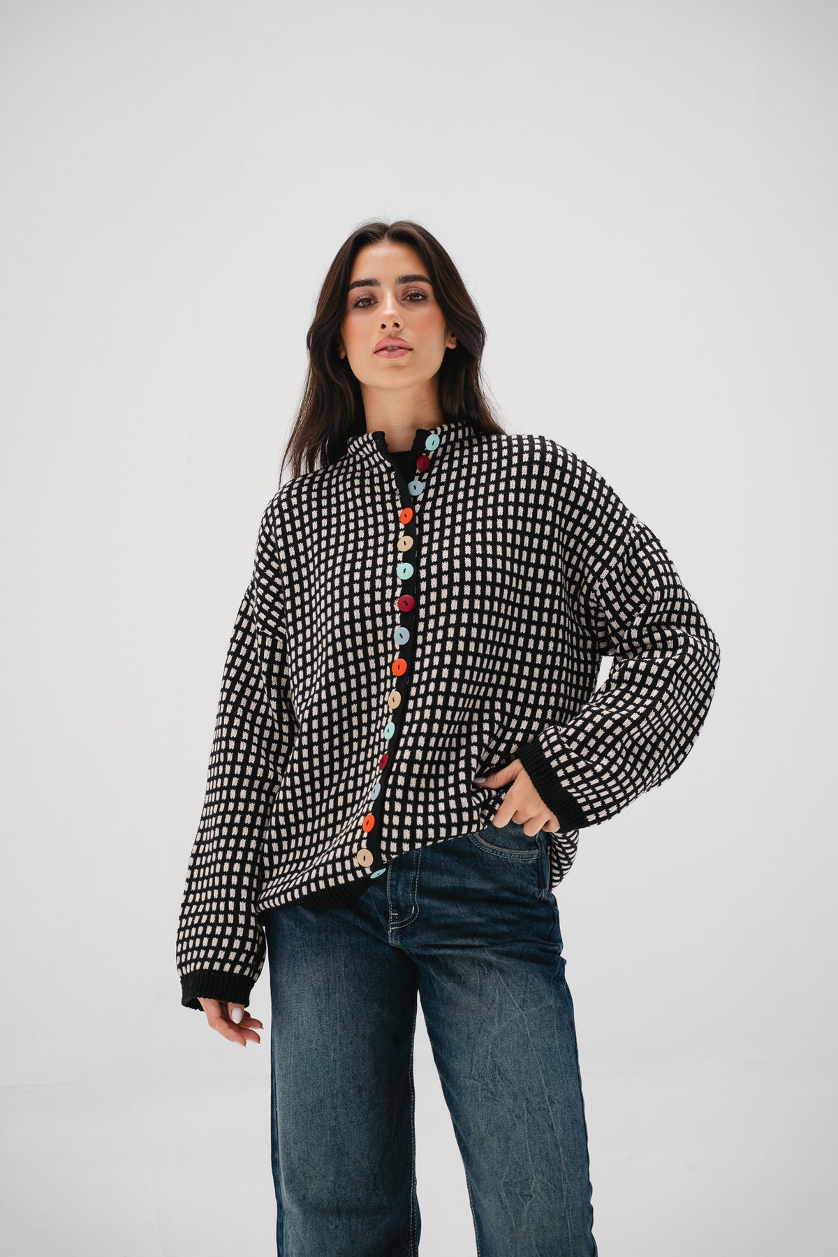 The Tiffany Cardigan in Checkered Black