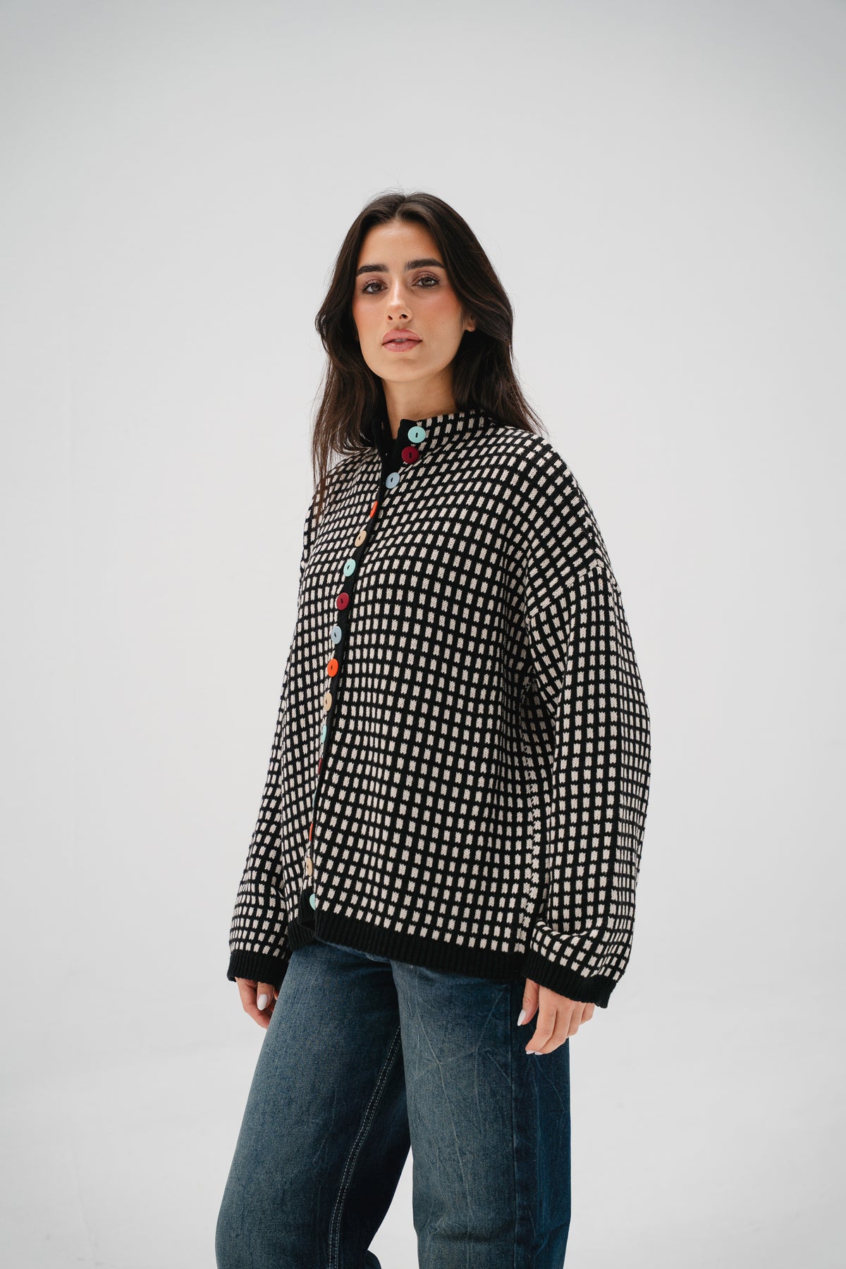 The Tiffany Cardigan in Checkered Black