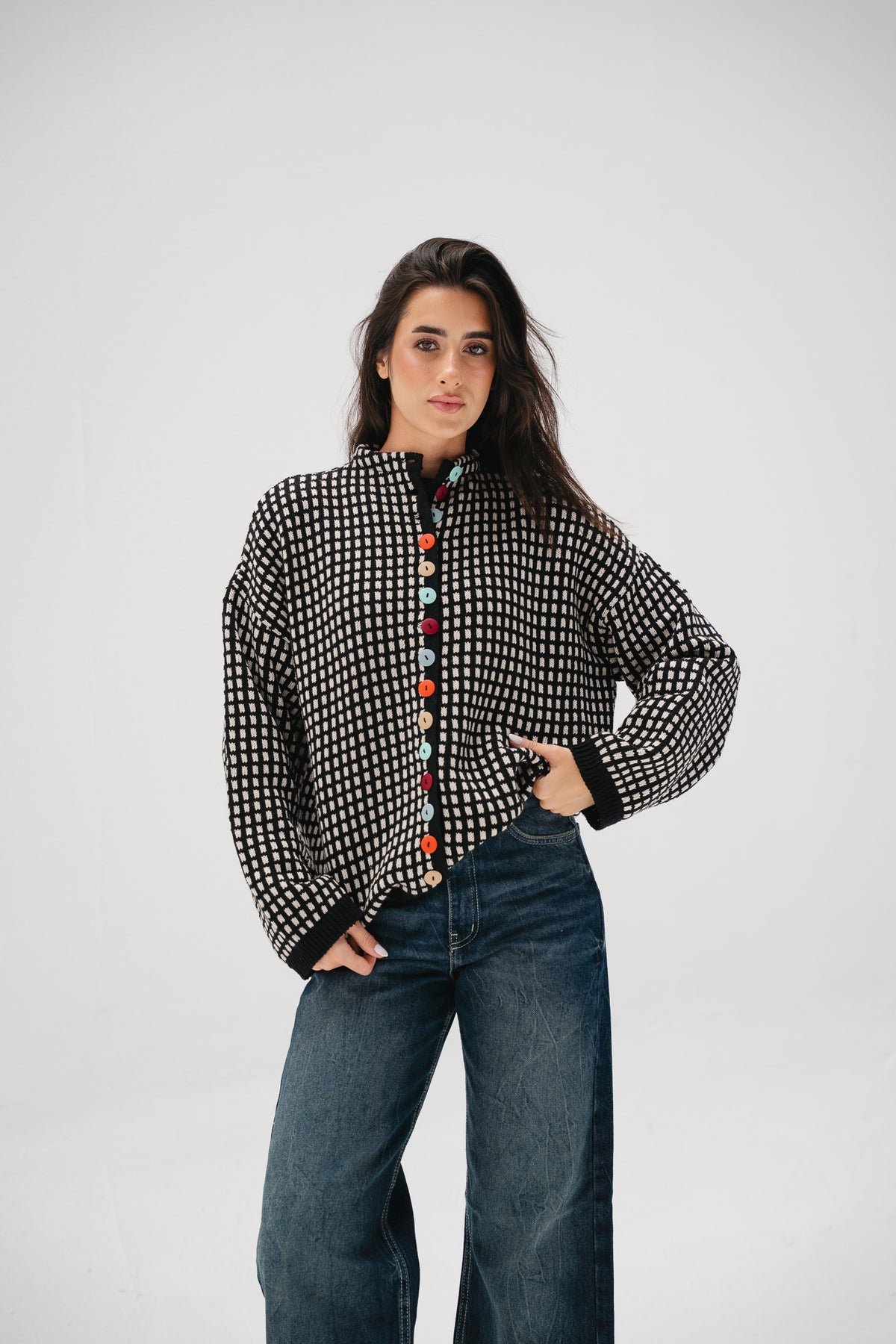 The Tiffany Cardigan in Checkered Black
