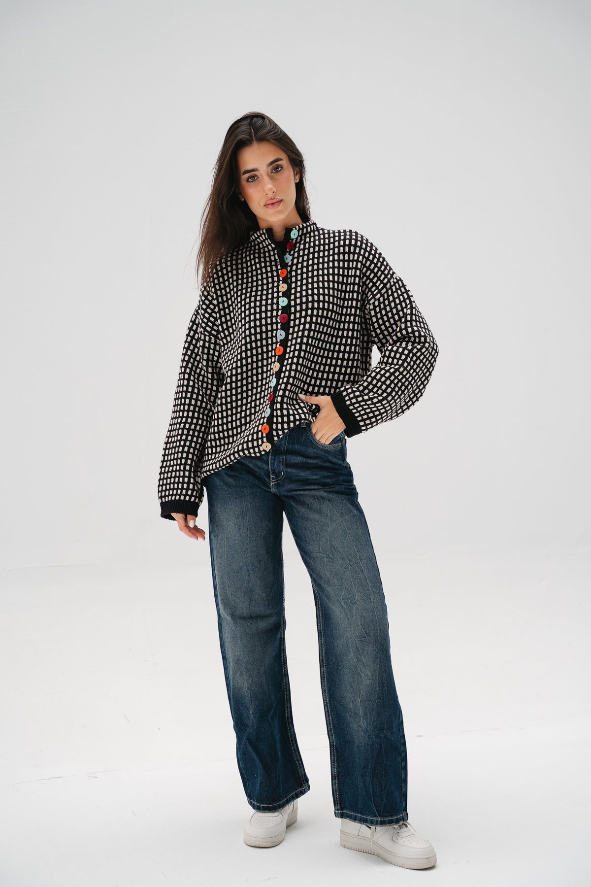 The Tiffany Cardigan in Checkered Black