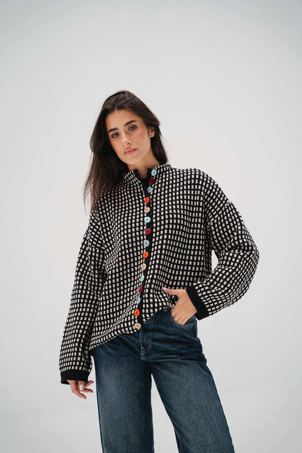 The Tiffany Cardigan in Checkered Black