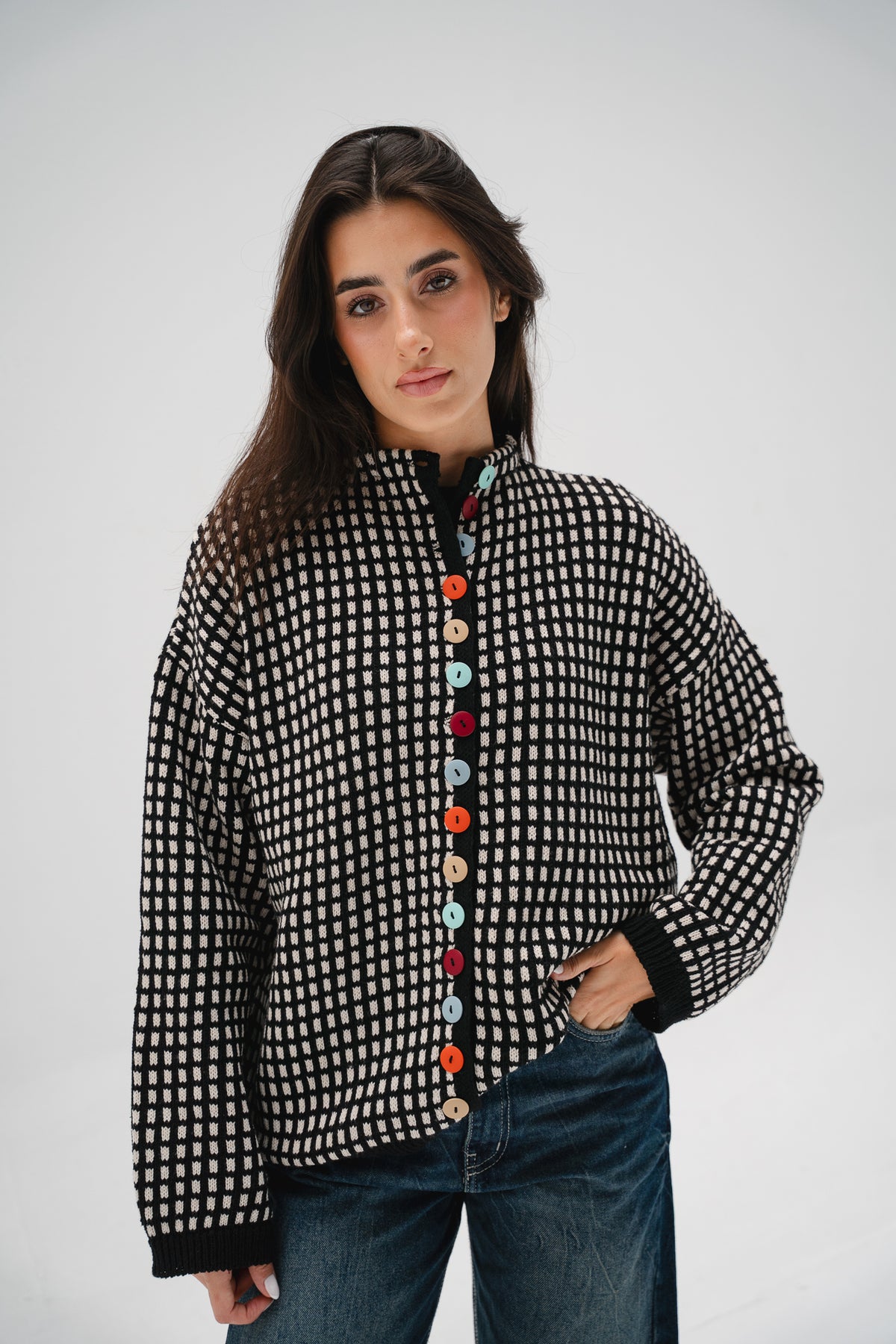 The Tiffany Cardigan in Checkered Black