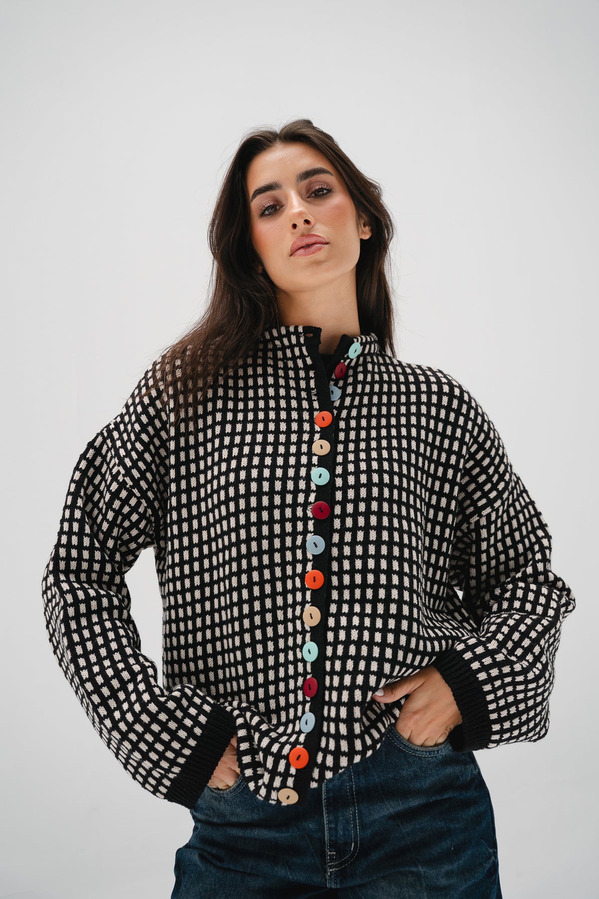 The Tiffany Cardigan in Checkered Black
