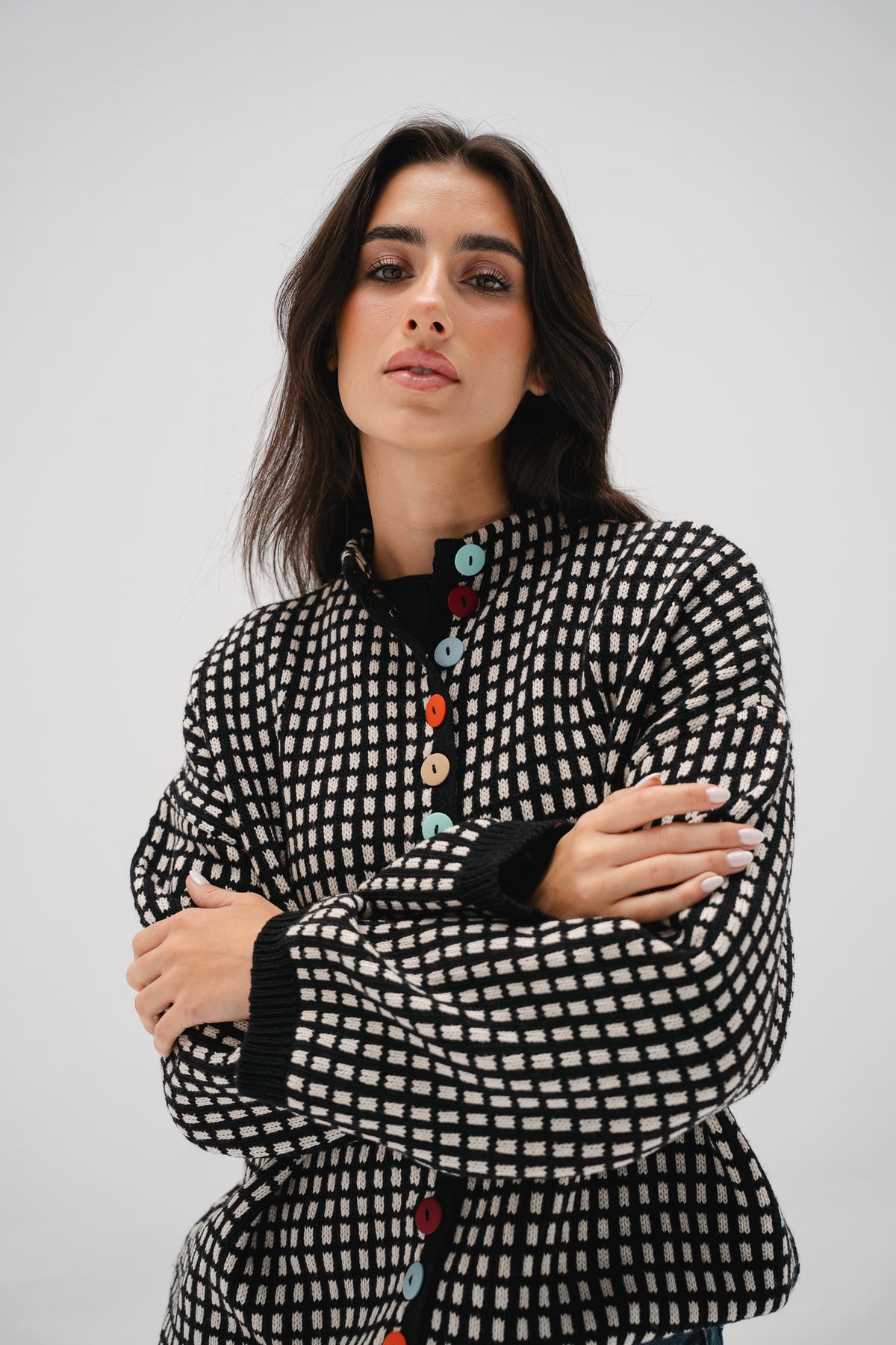The Tiffany Cardigan in Checkered Black