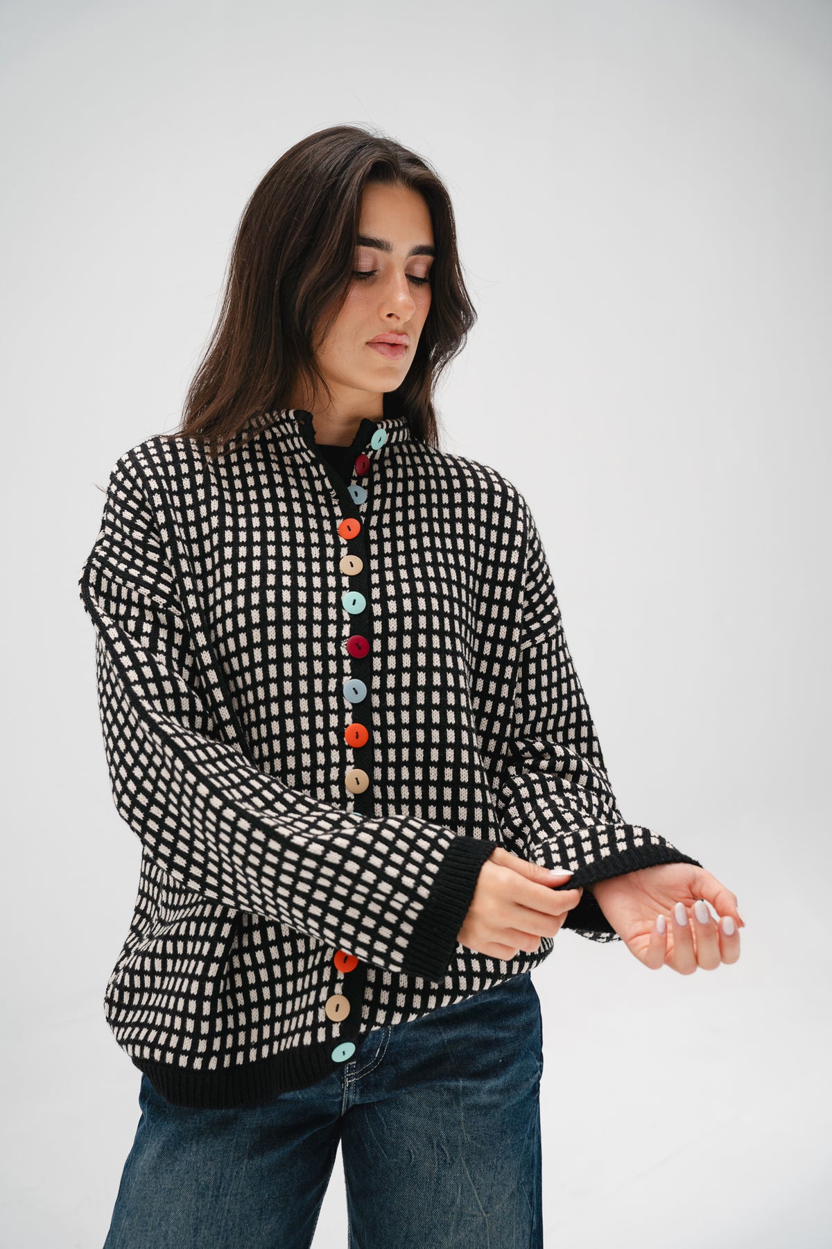 The Tiffany Cardigan in Checkered Black