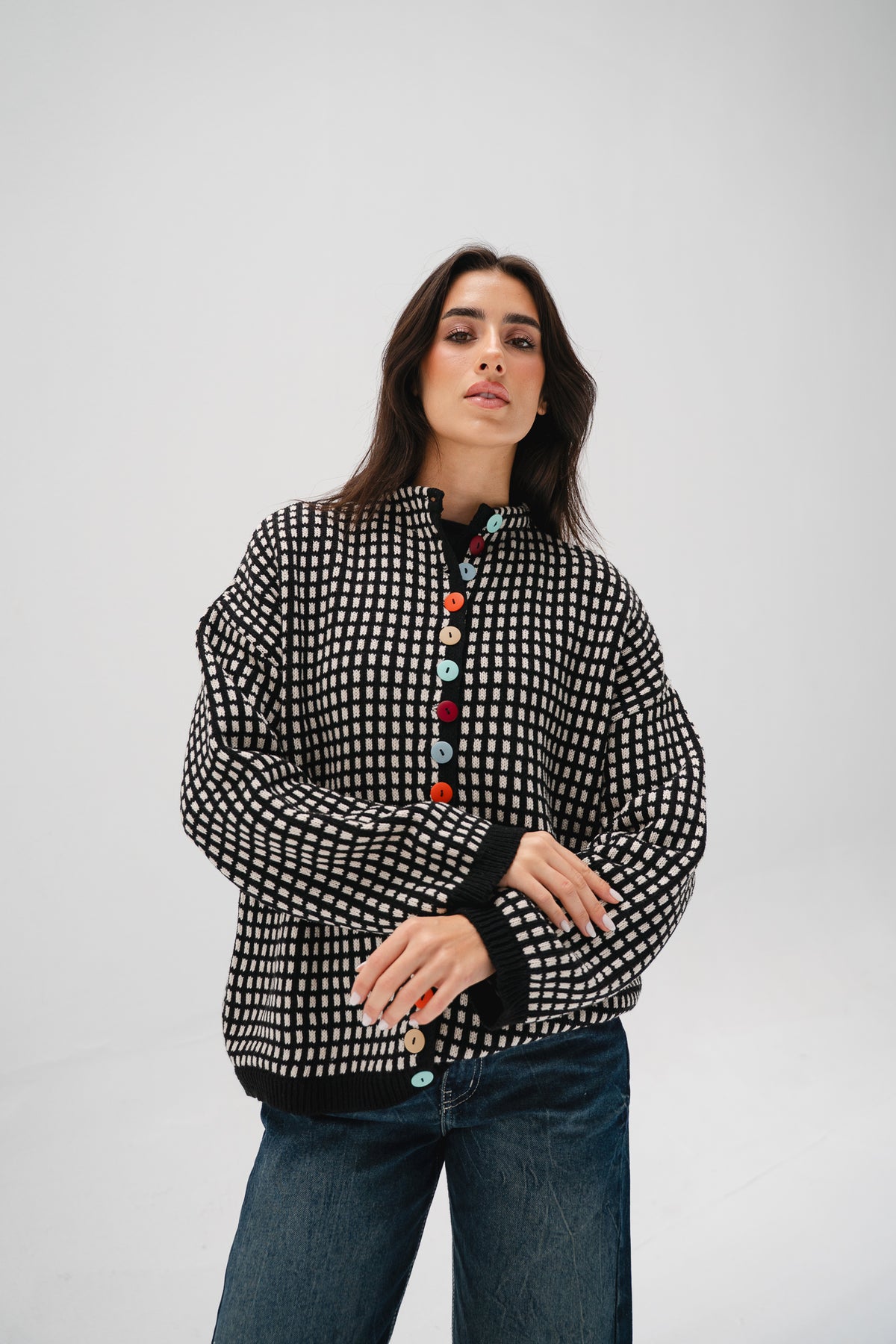 The Tiffany Cardigan in Checkered Black