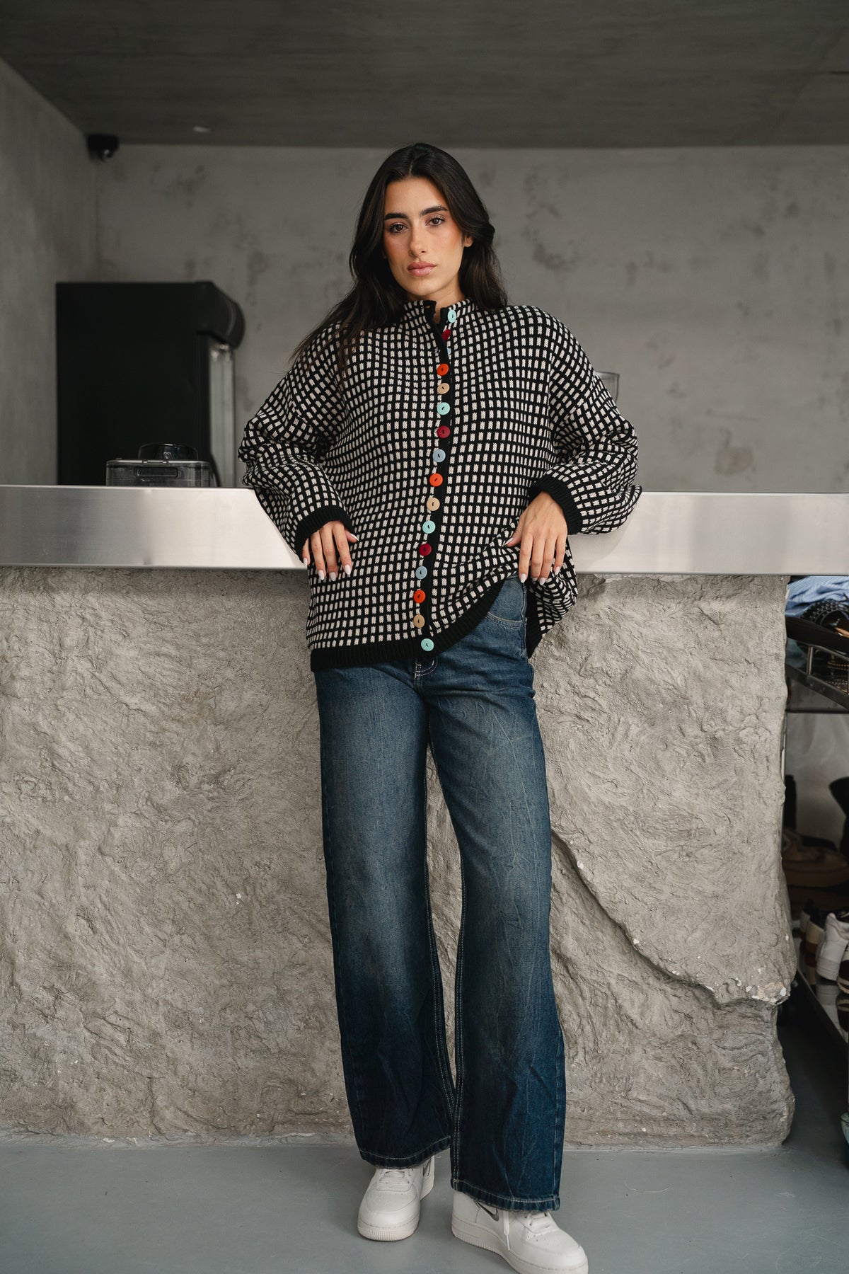 The Tiffany Cardigan in Checkered Black