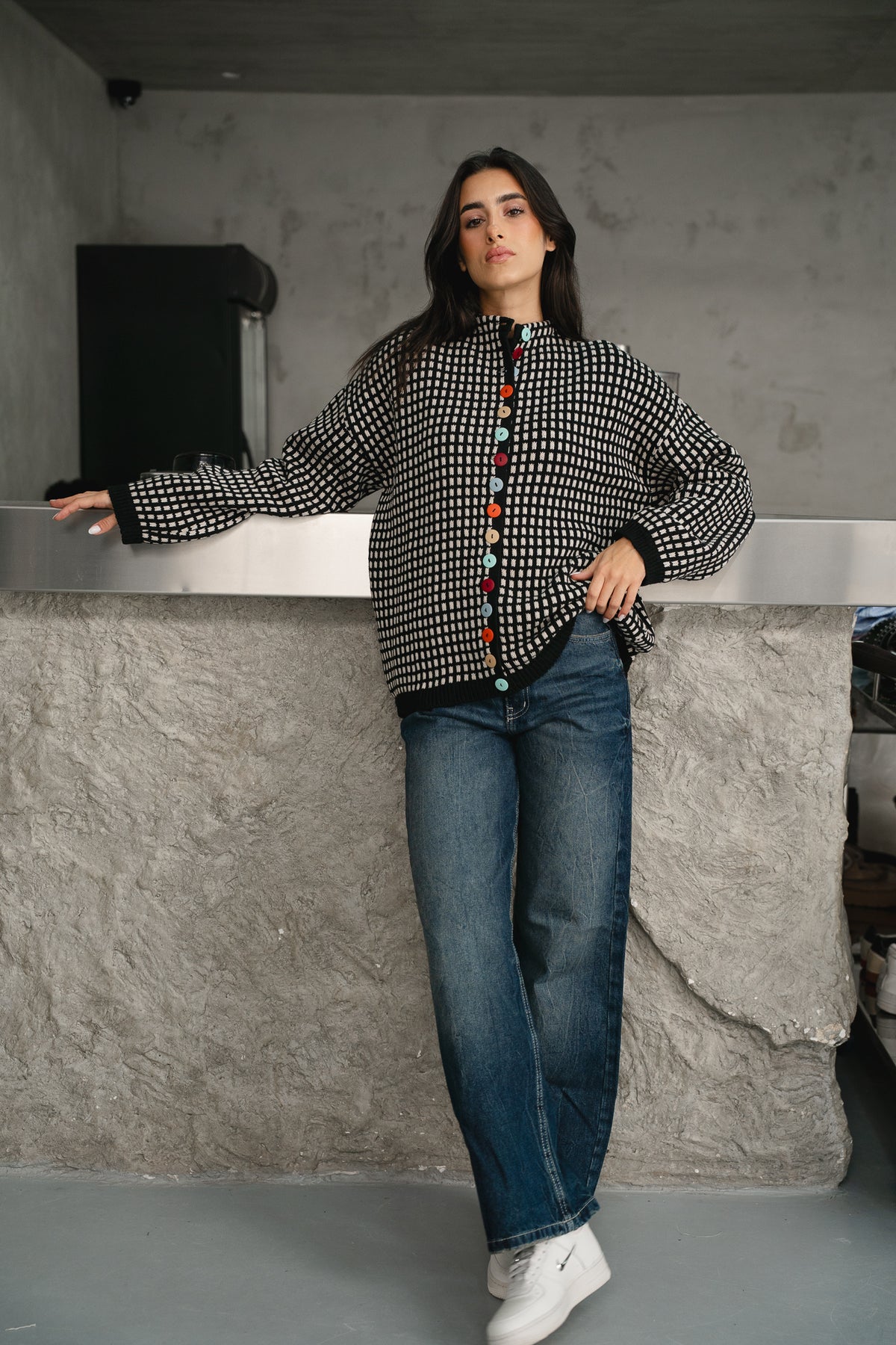 The Tiffany Cardigan in Checkered Black