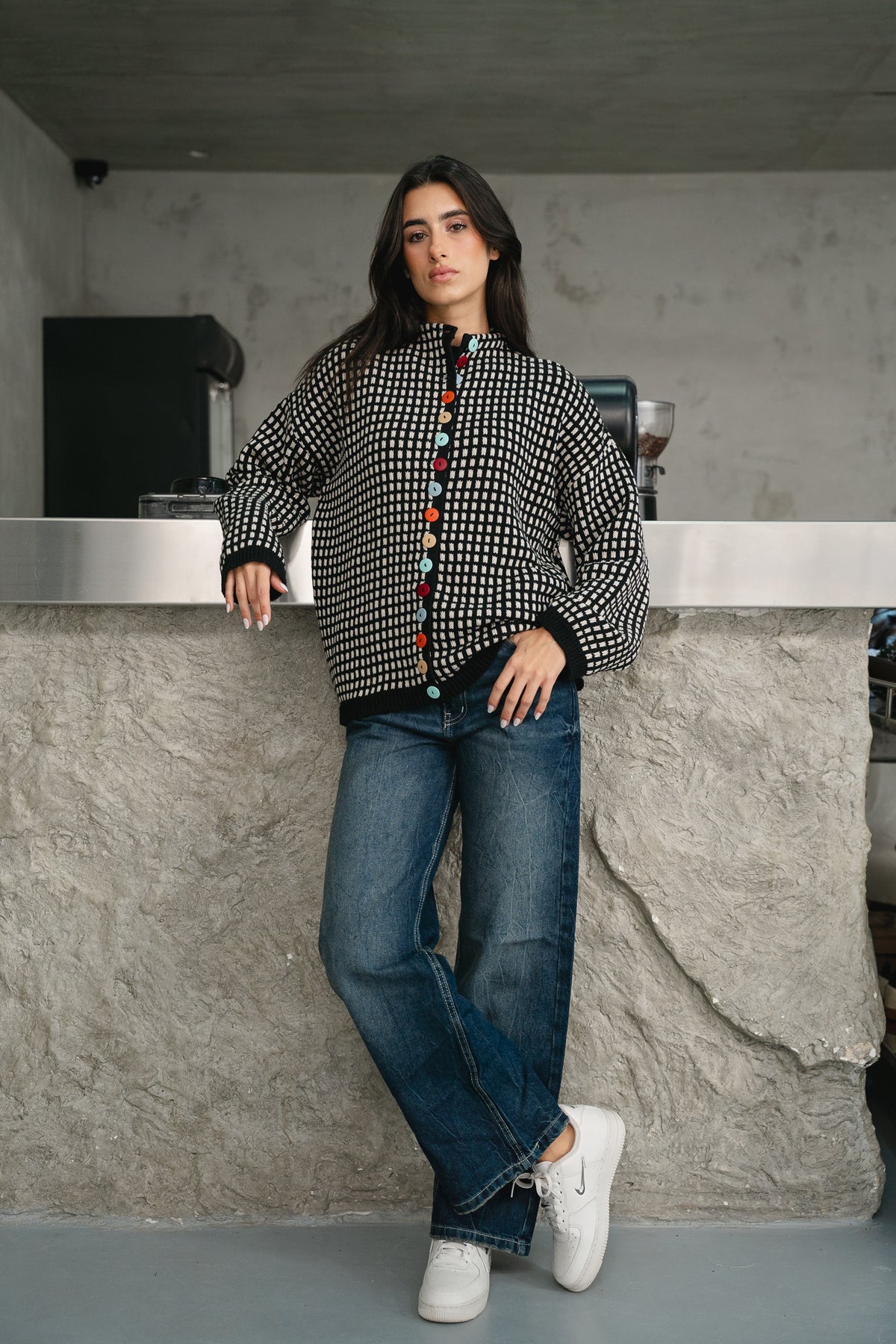 The Tiffany Cardigan in Checkered Black