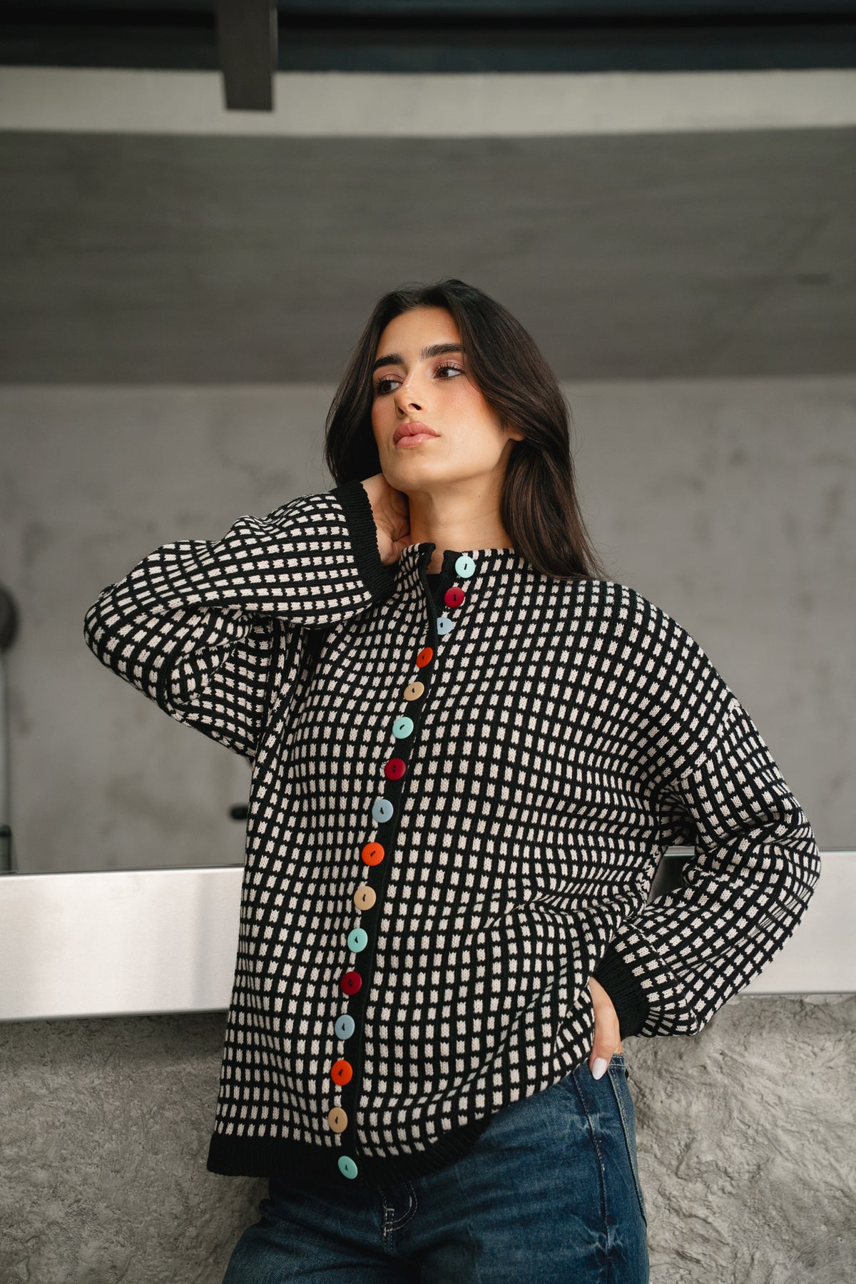 The Tiffany Cardigan in Checkered Black