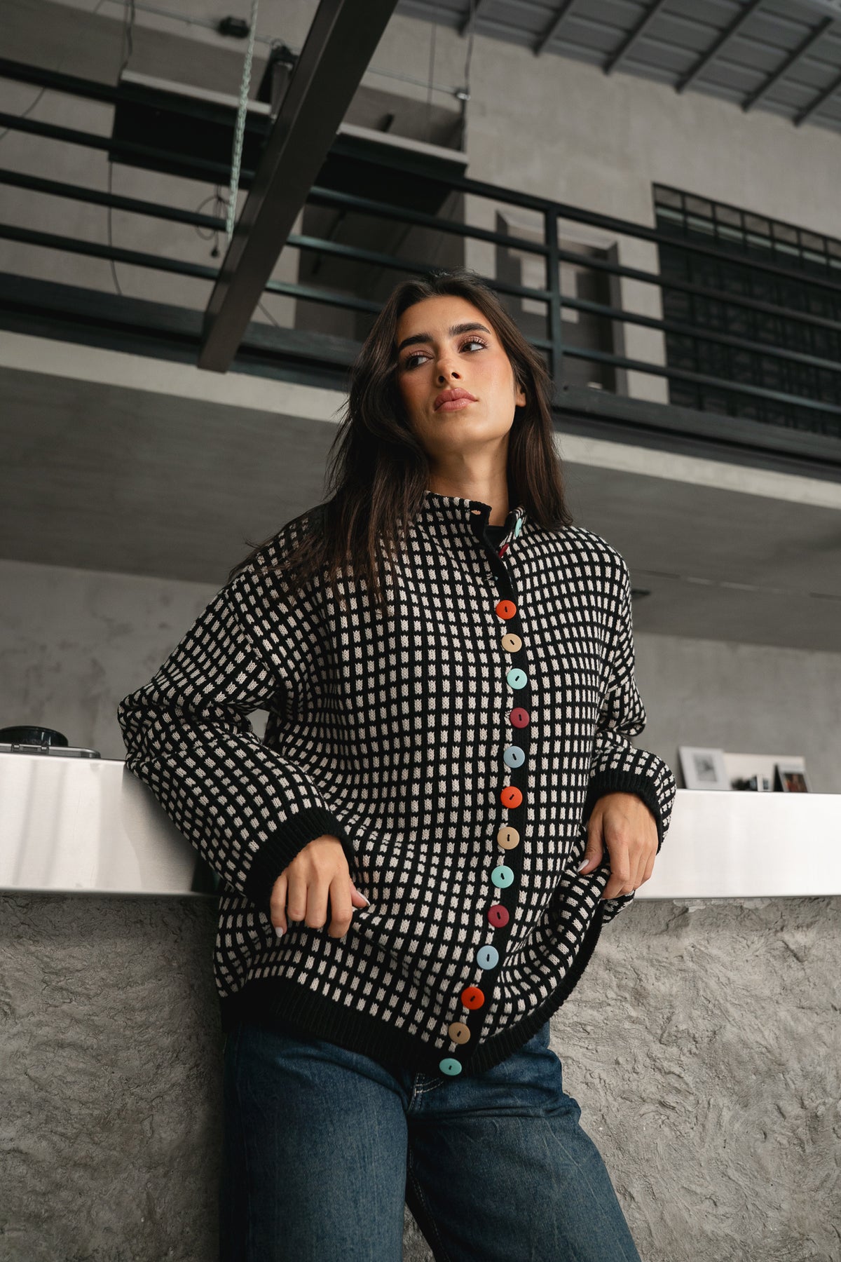 The Tiffany Cardigan in Checkered Black
