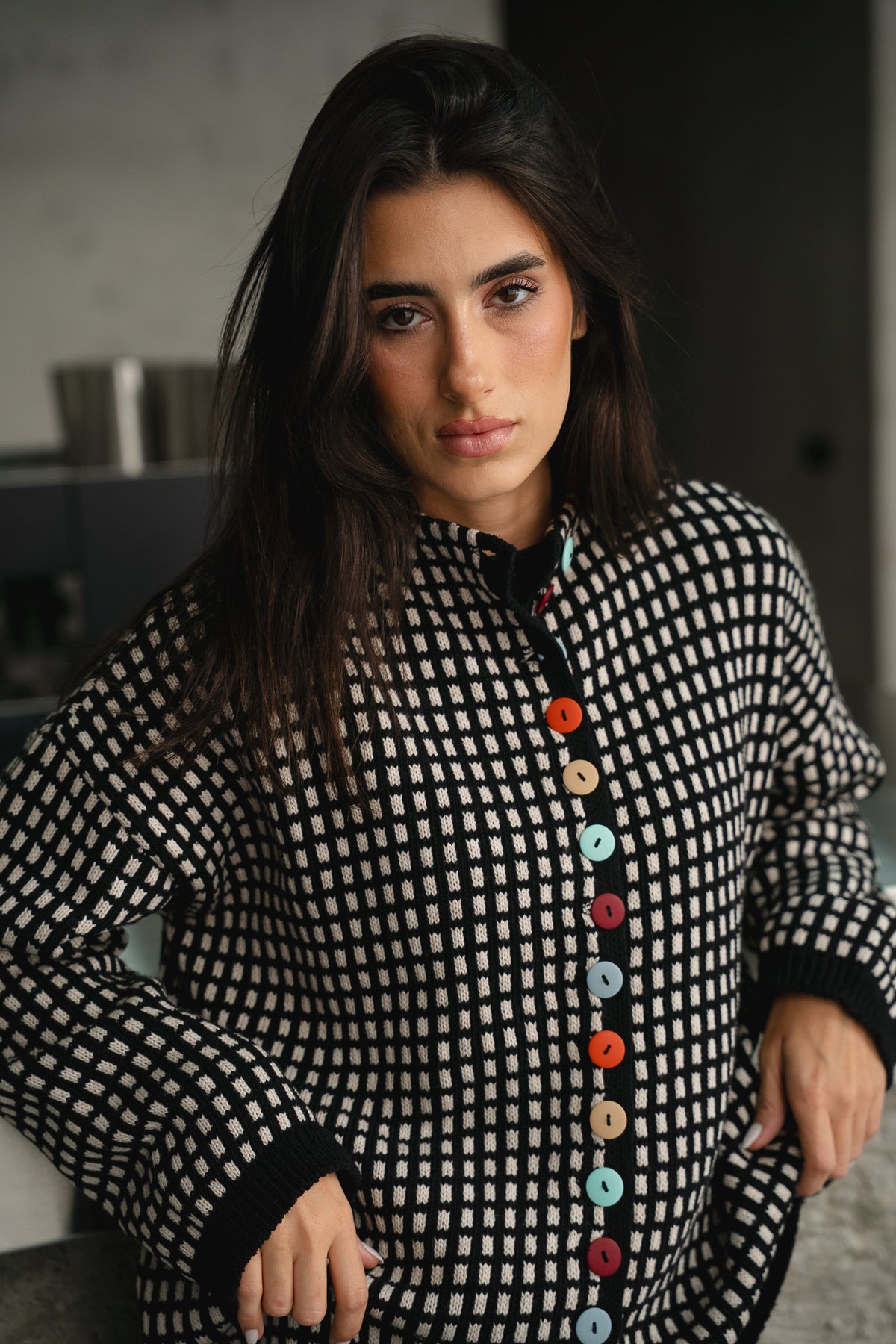 The Tiffany Cardigan in Checkered Black