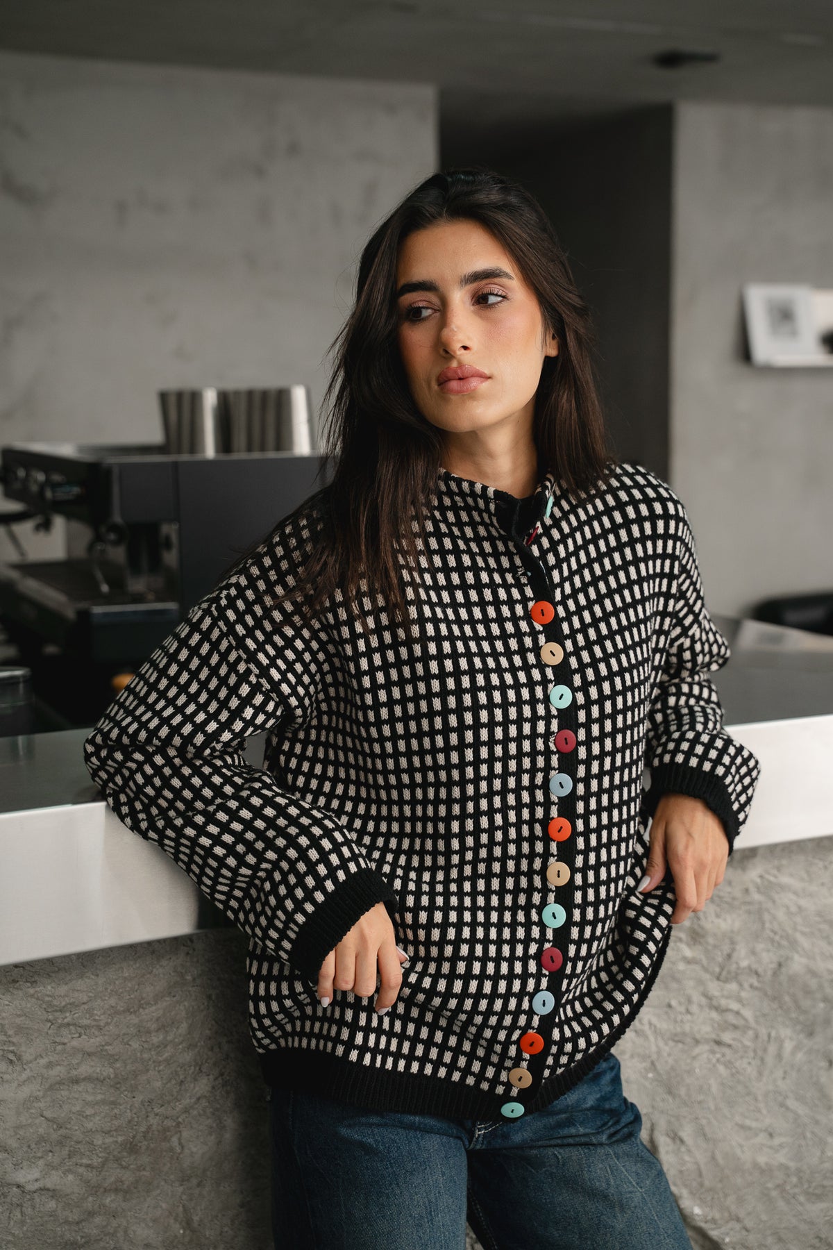 The Tiffany Cardigan in Checkered Black