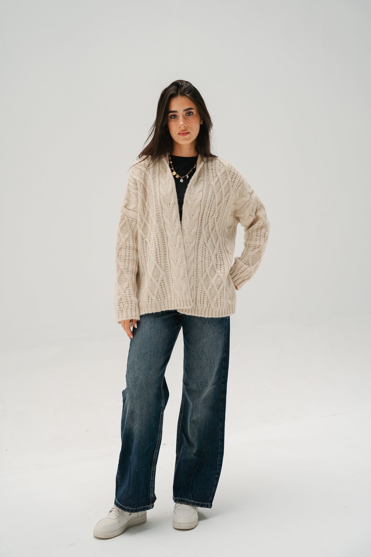 Relaxed Days Braided Cardigan in Beige