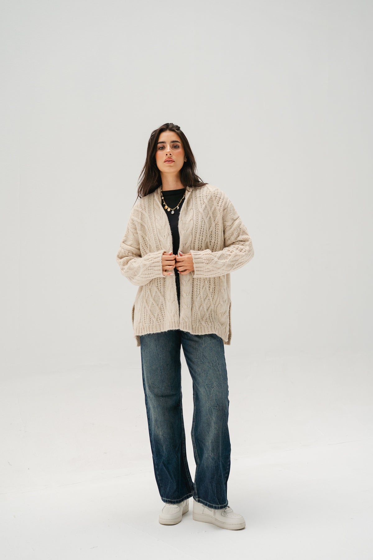 Relaxed Days Braided Cardigan in Beige