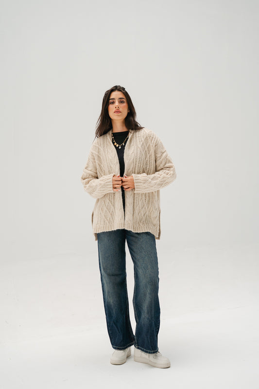 Relaxed Days Braided Cardigan in Beige