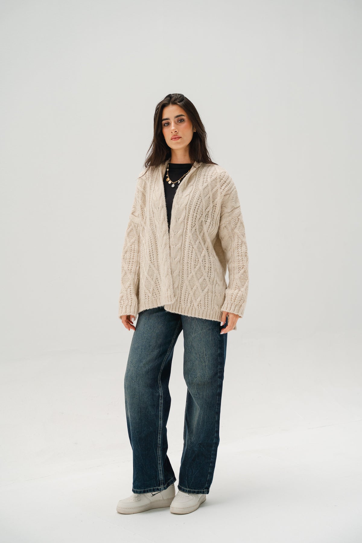 Relaxed Days Braided Cardigan in Beige