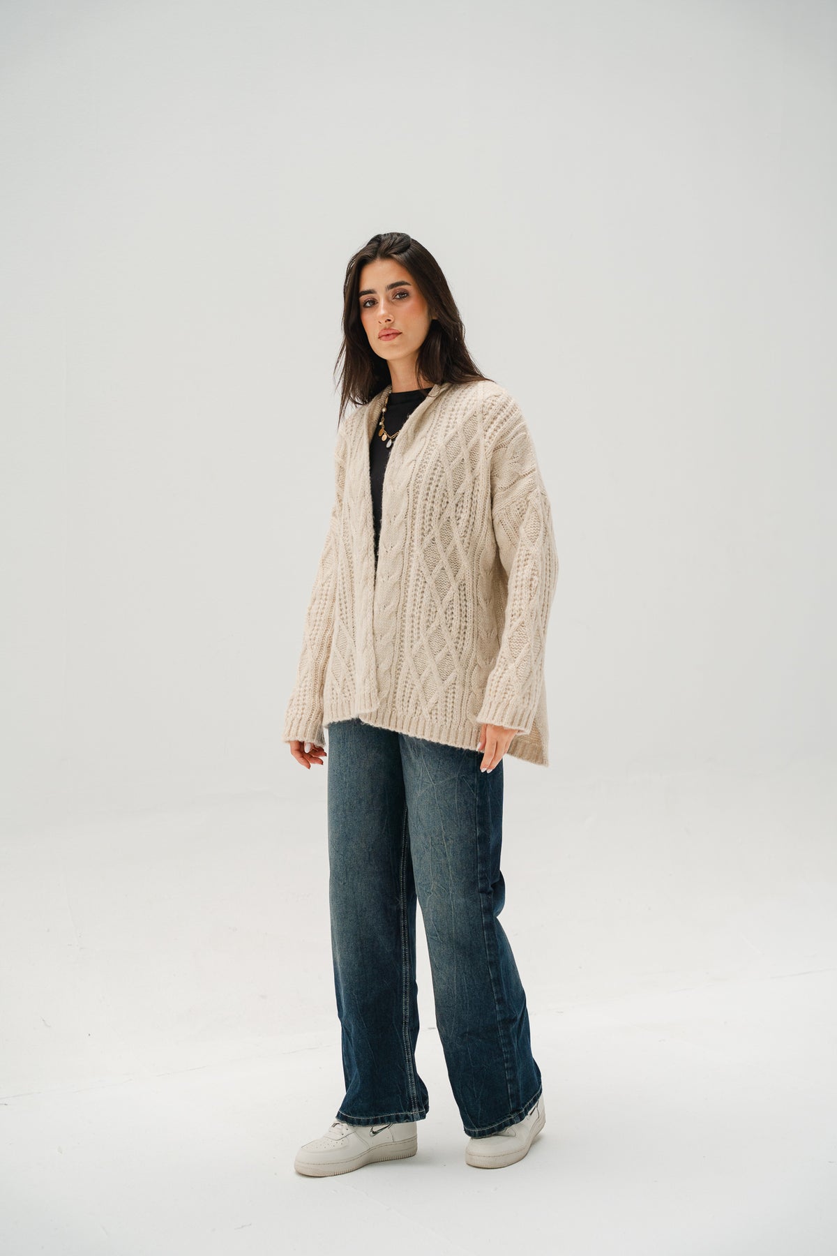Relaxed Days Braided Cardigan in Beige