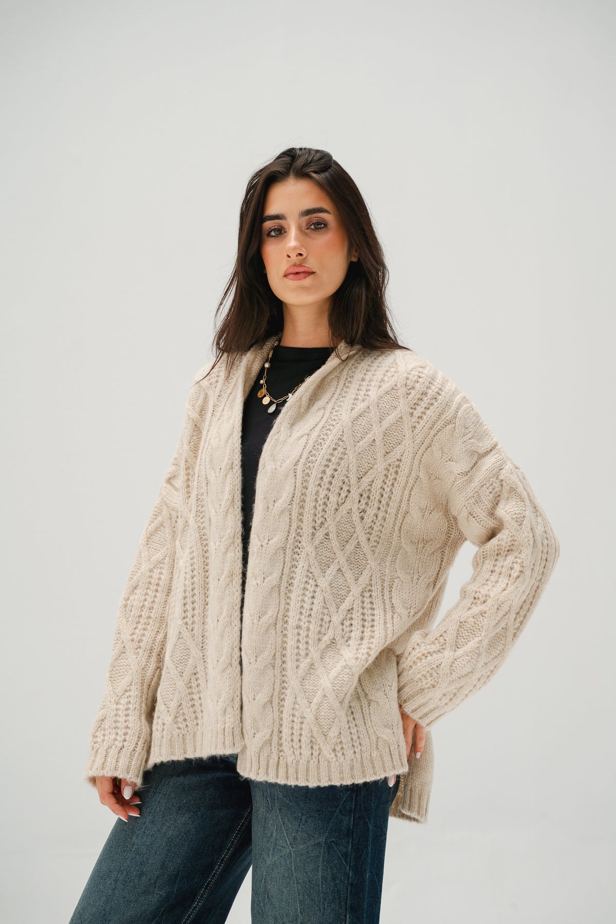 Relaxed Days Braided Cardigan in Beige