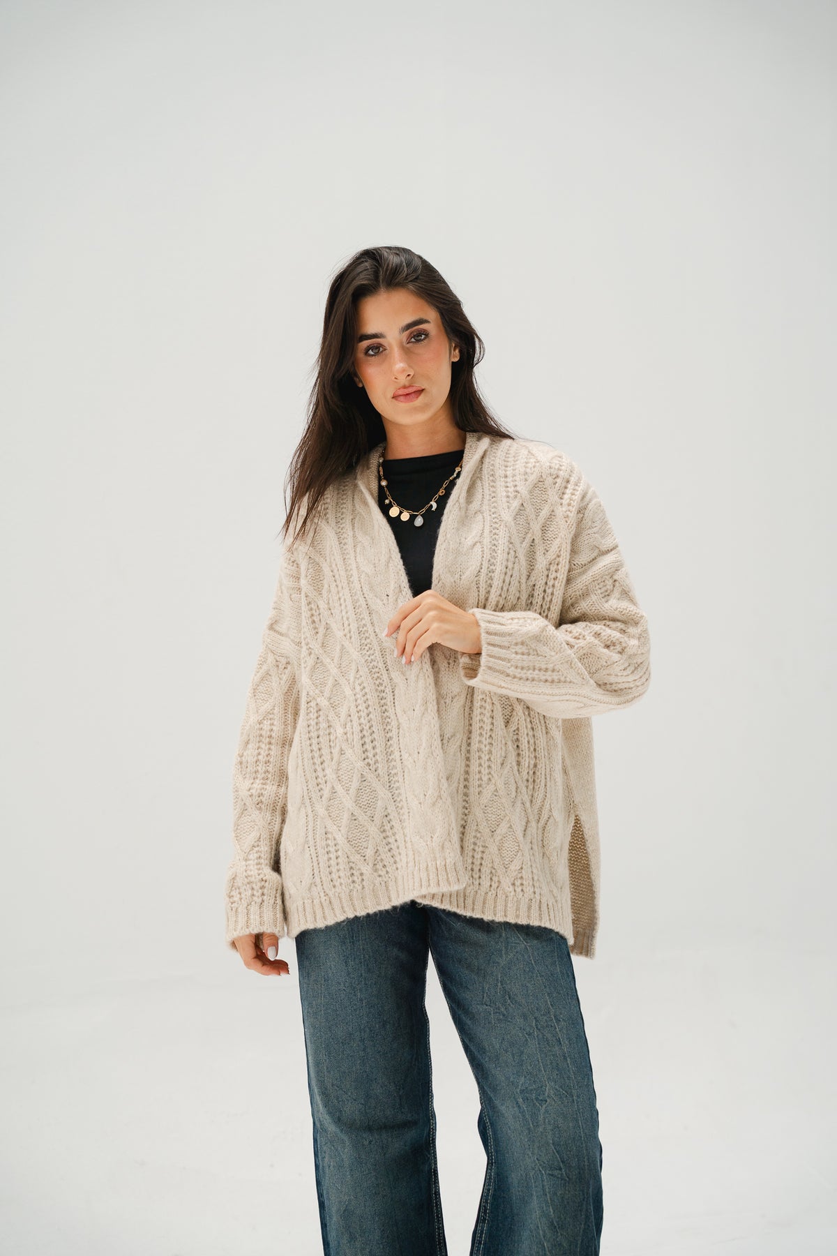 Relaxed Days Braided Cardigan in Beige