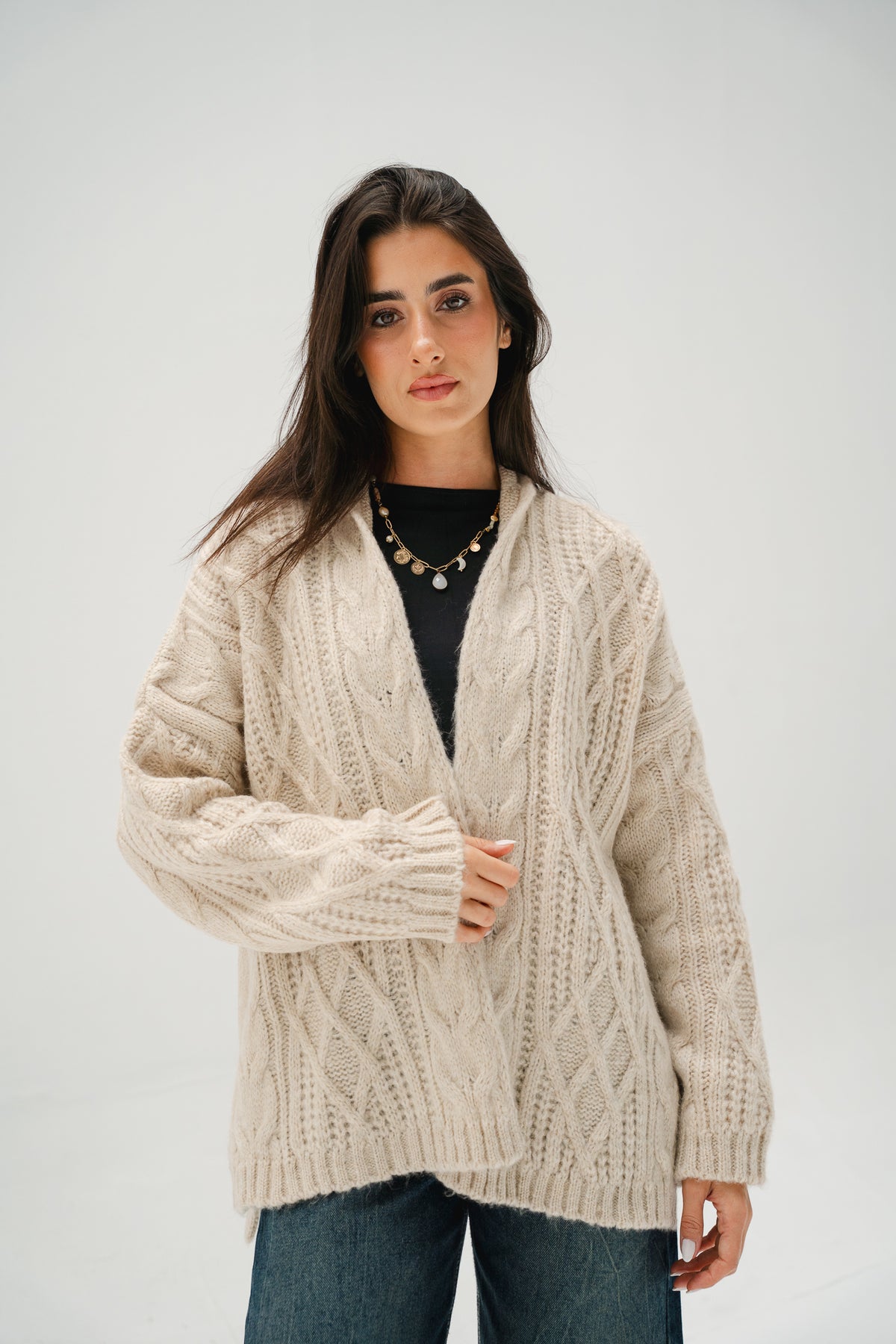 Relaxed Days Braided Cardigan in Beige