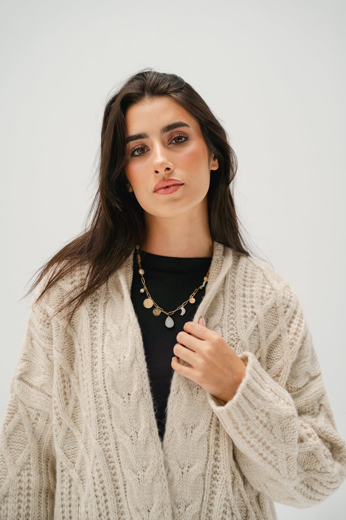Relaxed Days Braided Cardigan in Beige