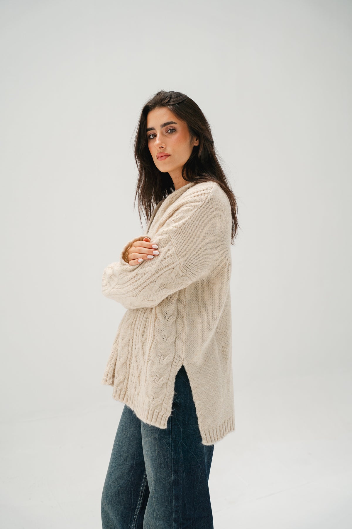 Relaxed Days Braided Cardigan in Beige