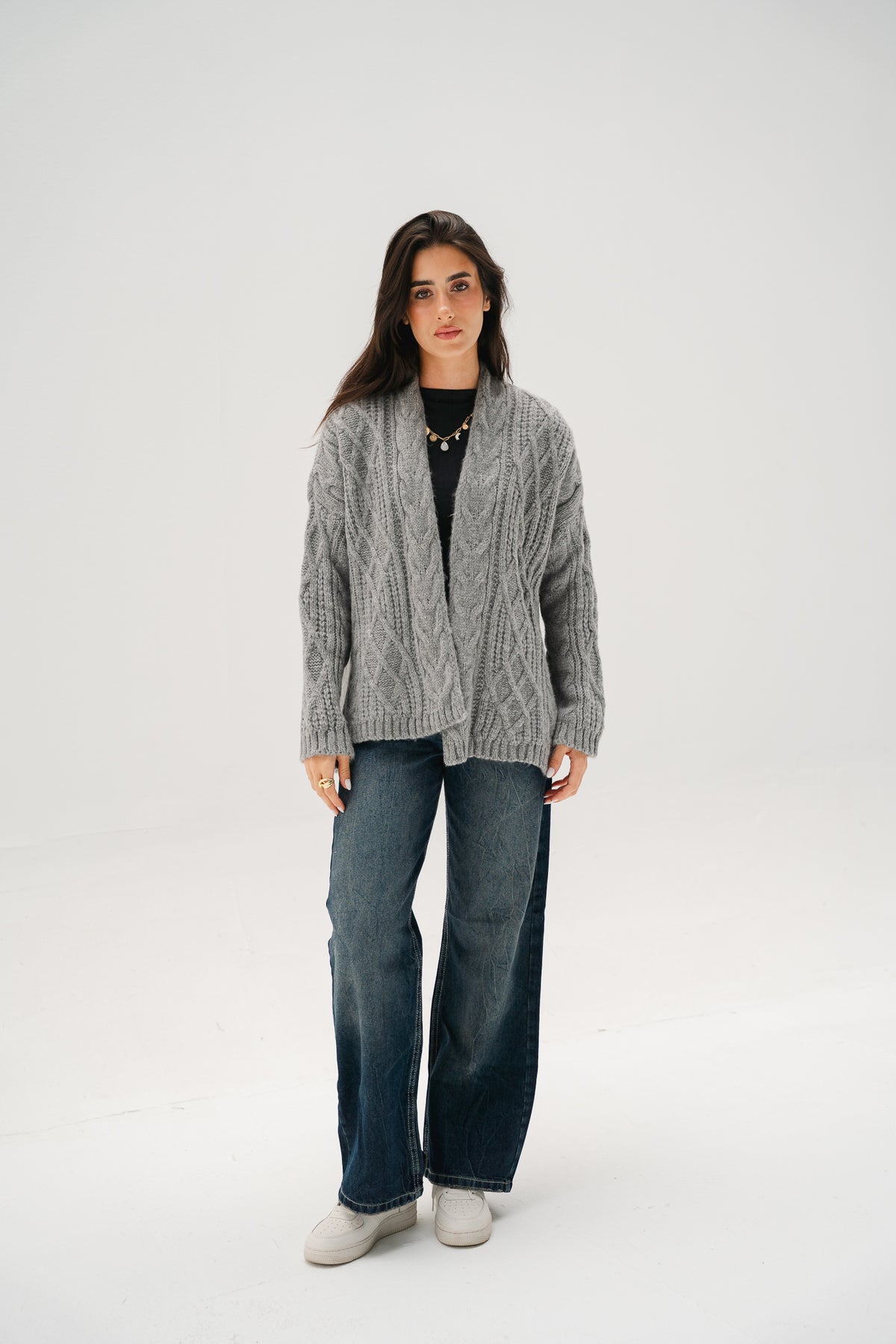 Relaxed Days Braided Cardigan in grey