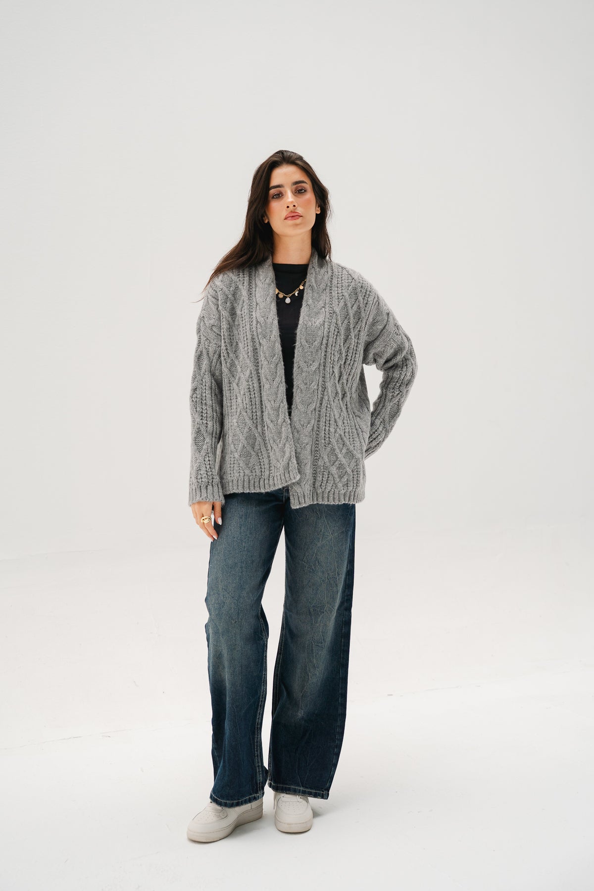Relaxed Days Braided Cardigan in grey