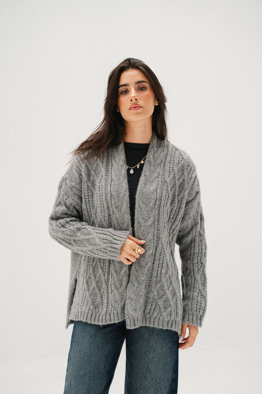 Relaxed Days Braided Cardigan in grey