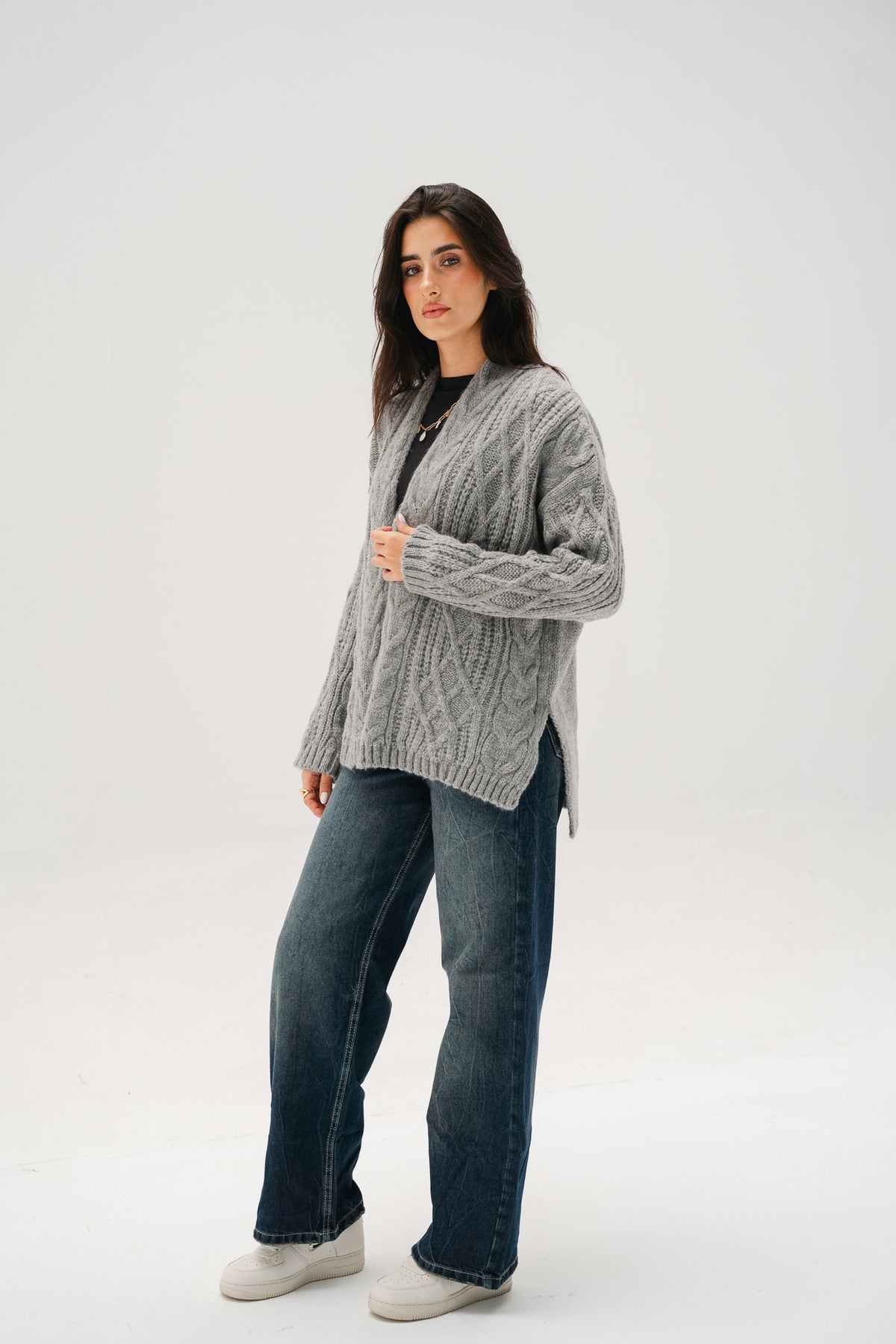 Relaxed Days Braided Cardigan in grey