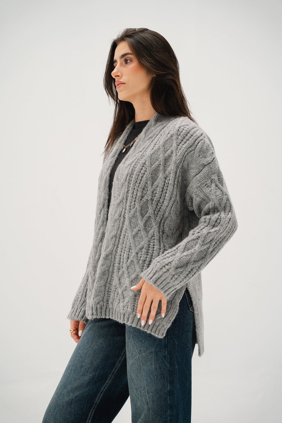 Relaxed Days Braided Cardigan in grey
