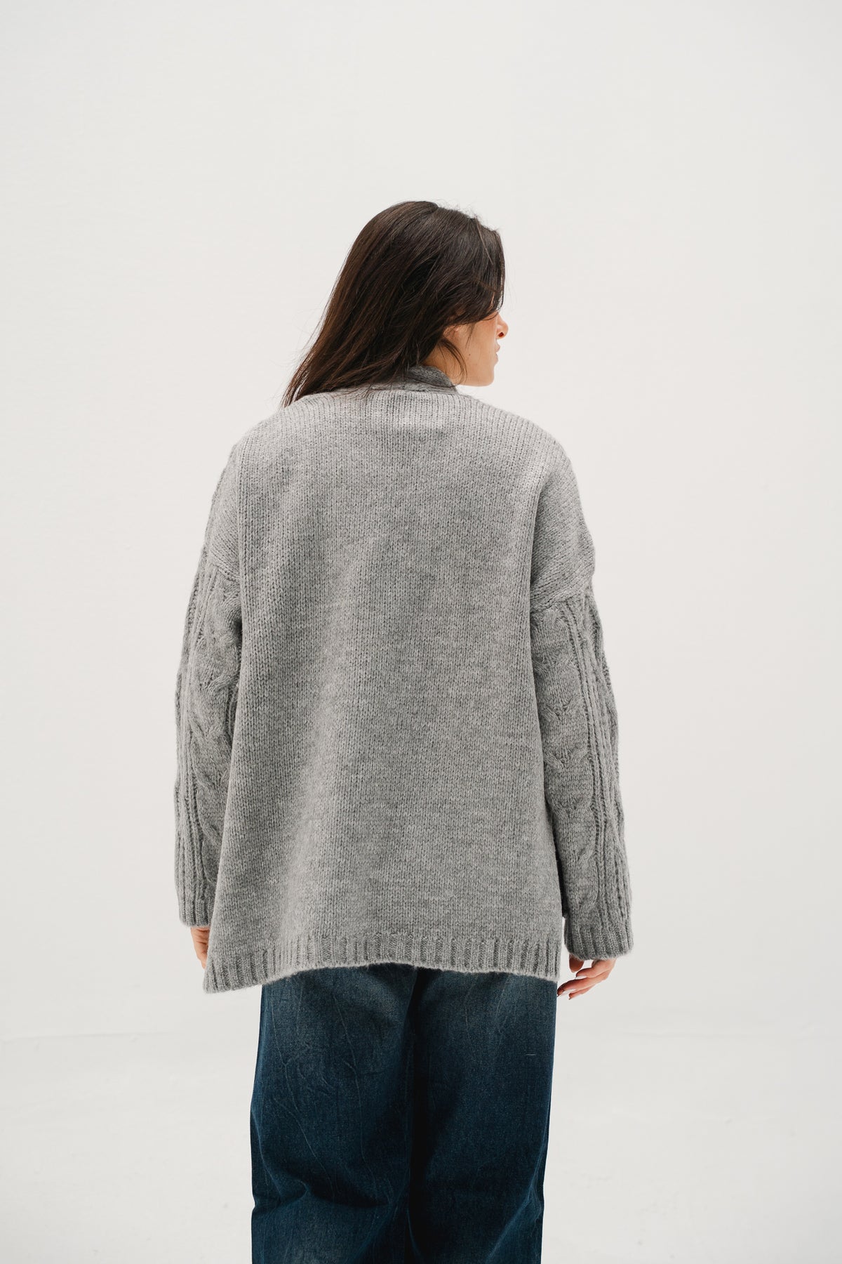 Relaxed Days Braided Cardigan in grey