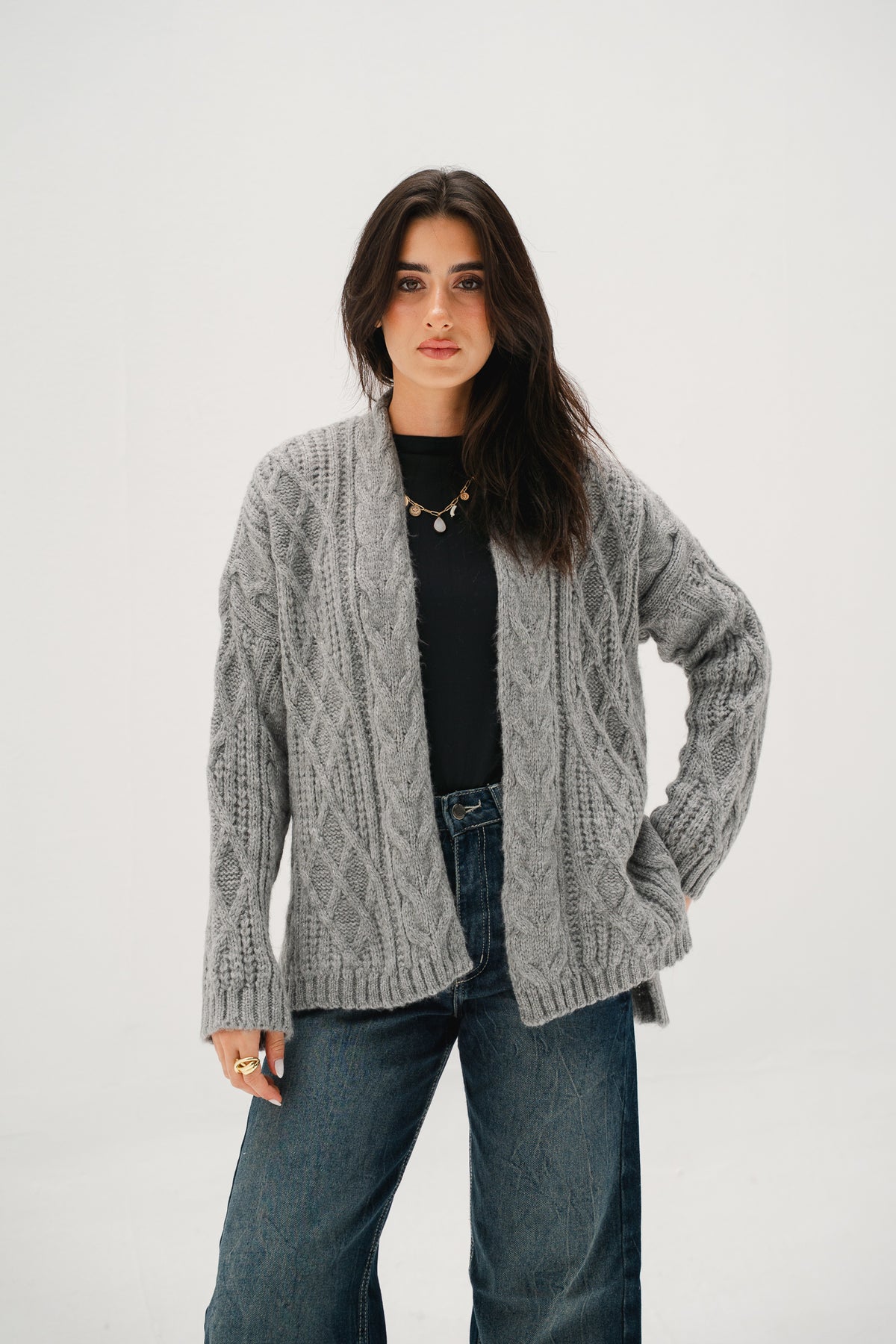 Relaxed Days Braided Cardigan in grey