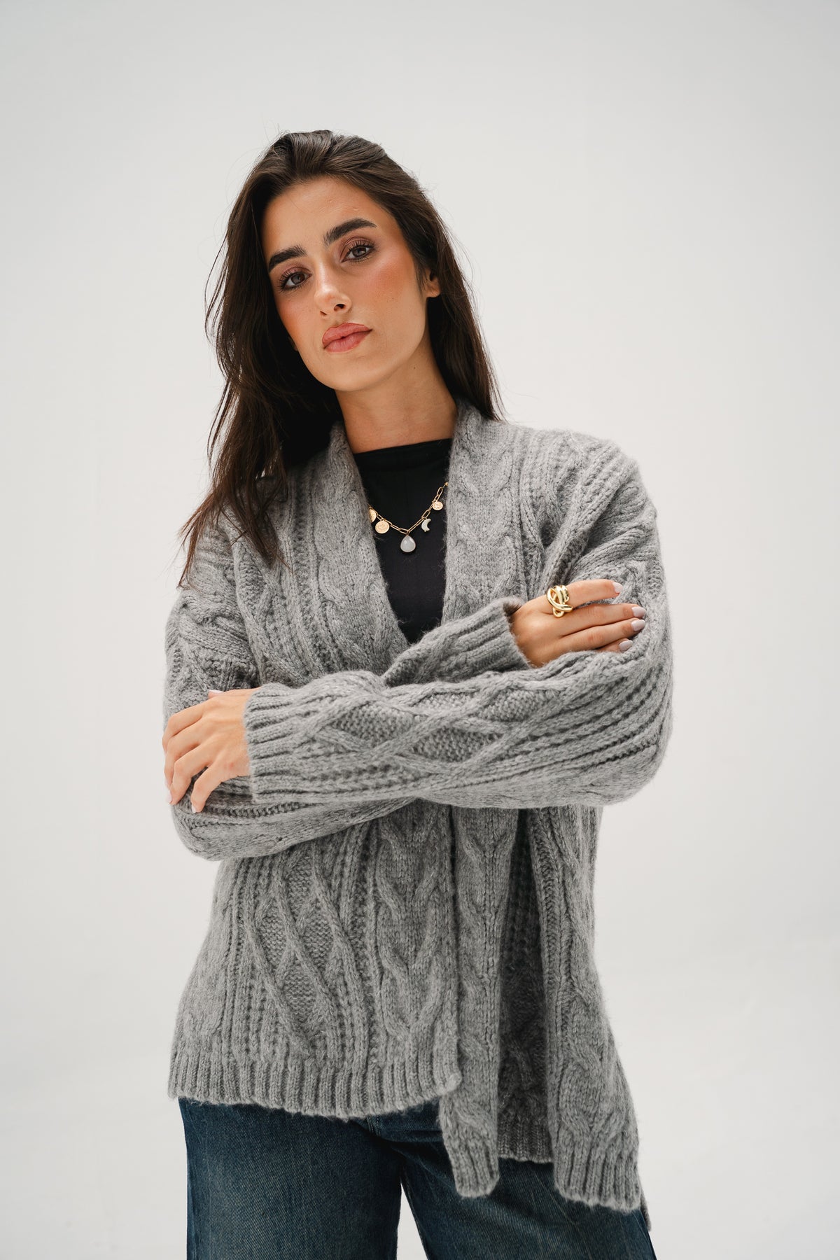 Relaxed Days Braided Cardigan in grey