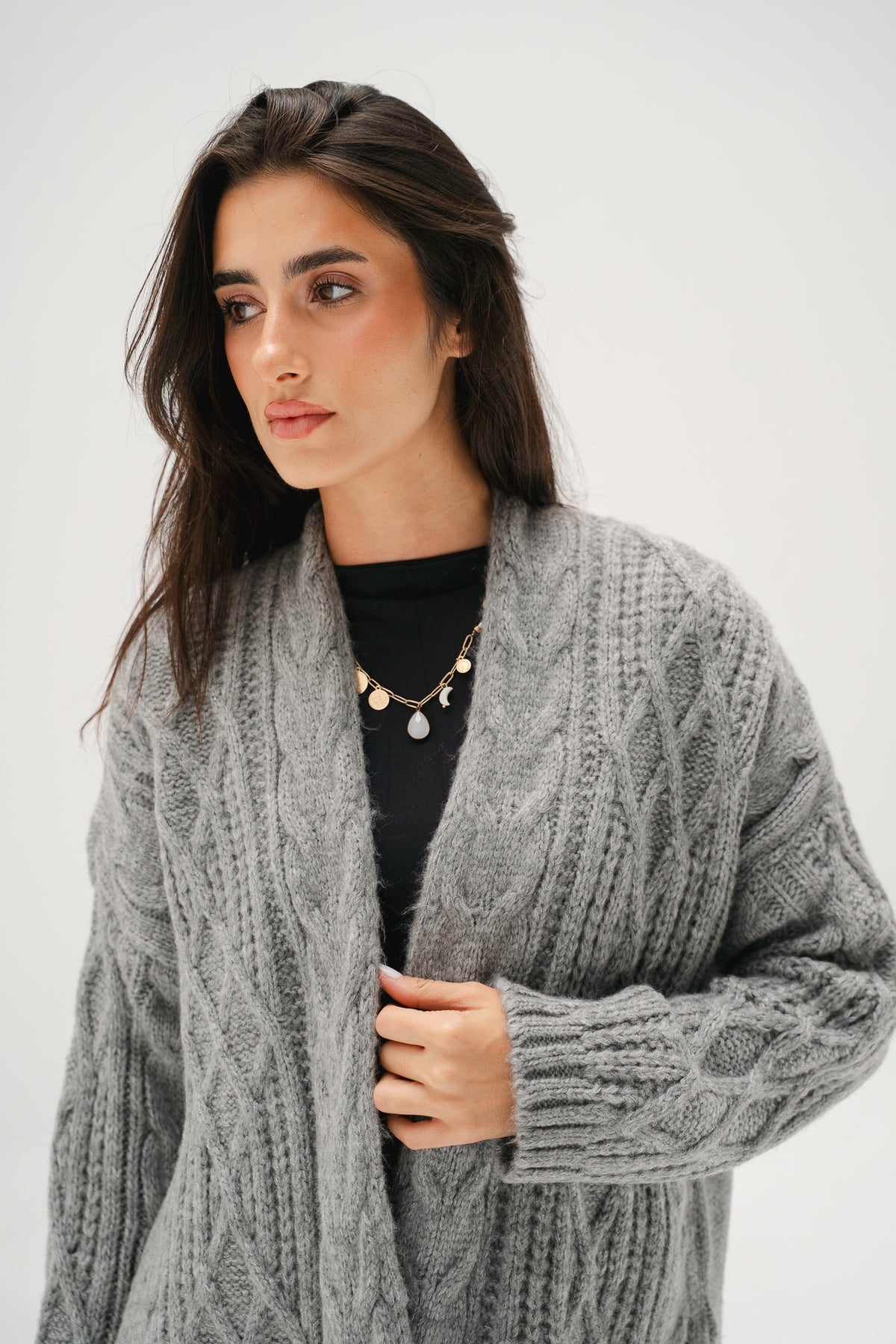 Relaxed Days Braided Cardigan in grey