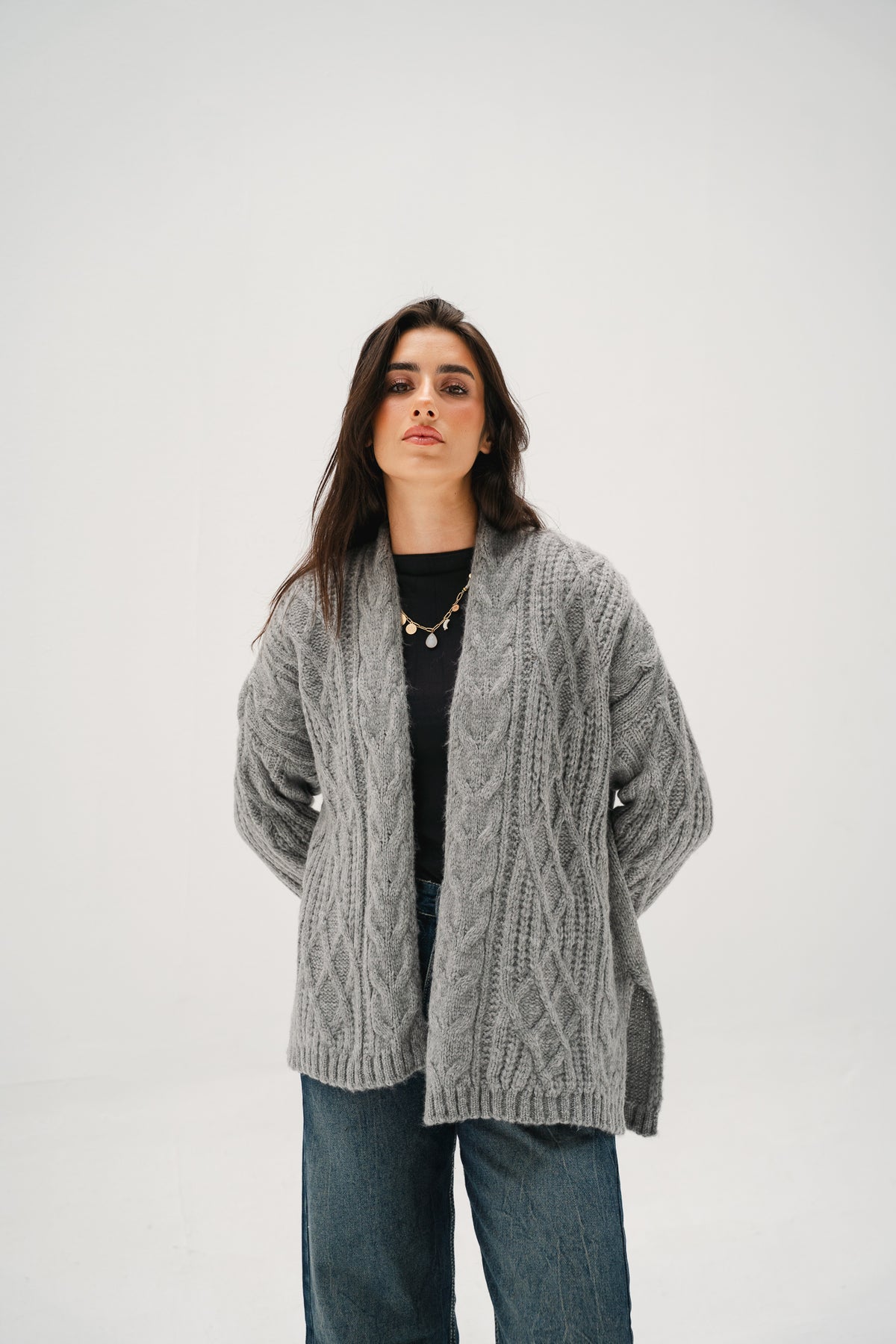 Relaxed Days Braided Cardigan in grey