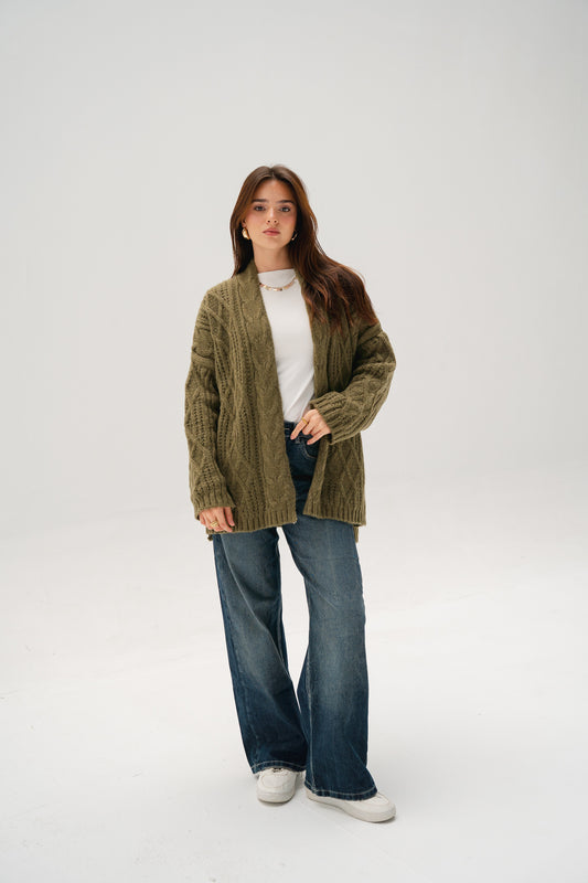 Relaxed Days Braided Cardigan in Olive