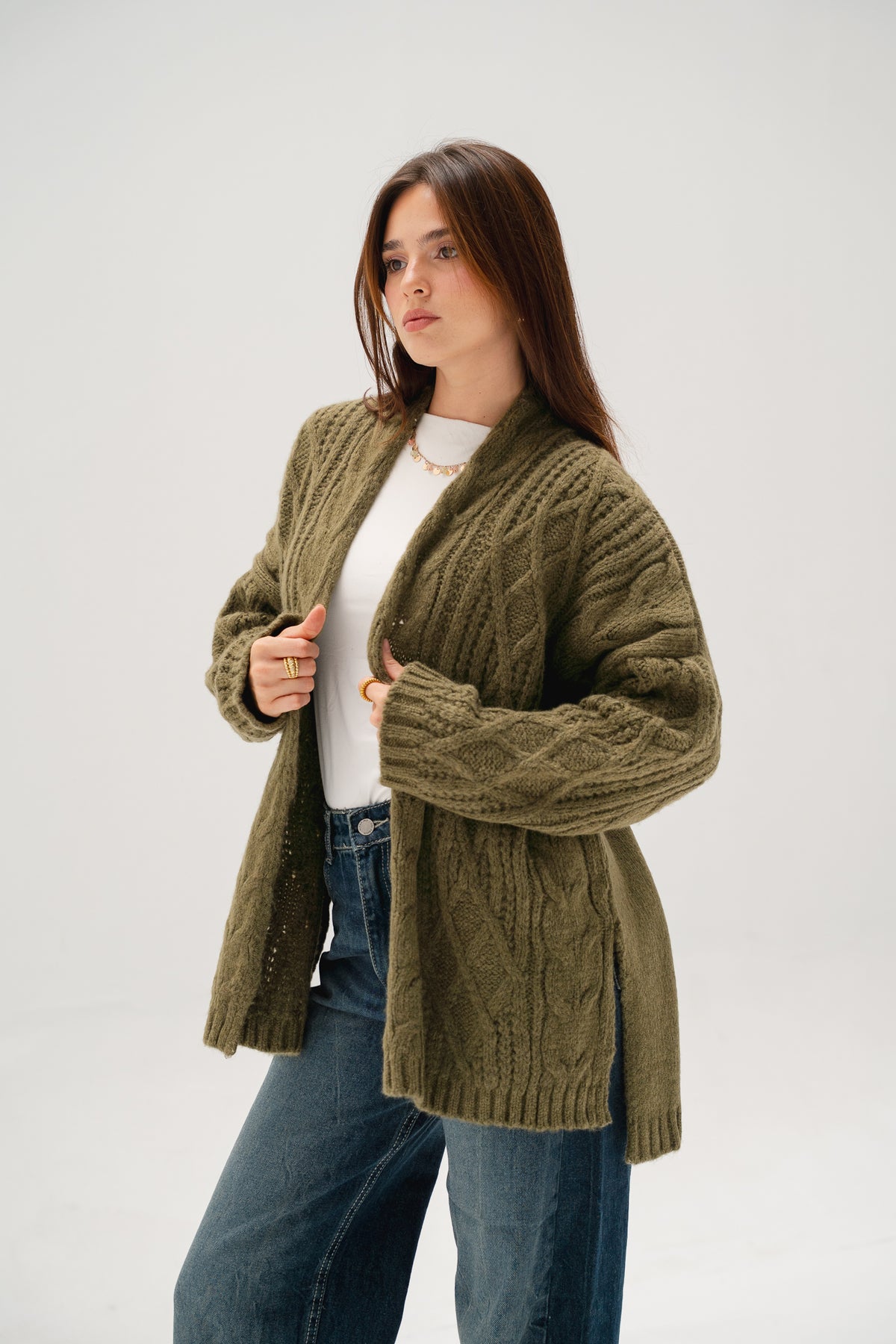 Relaxed Days Braided Cardigan in Olive