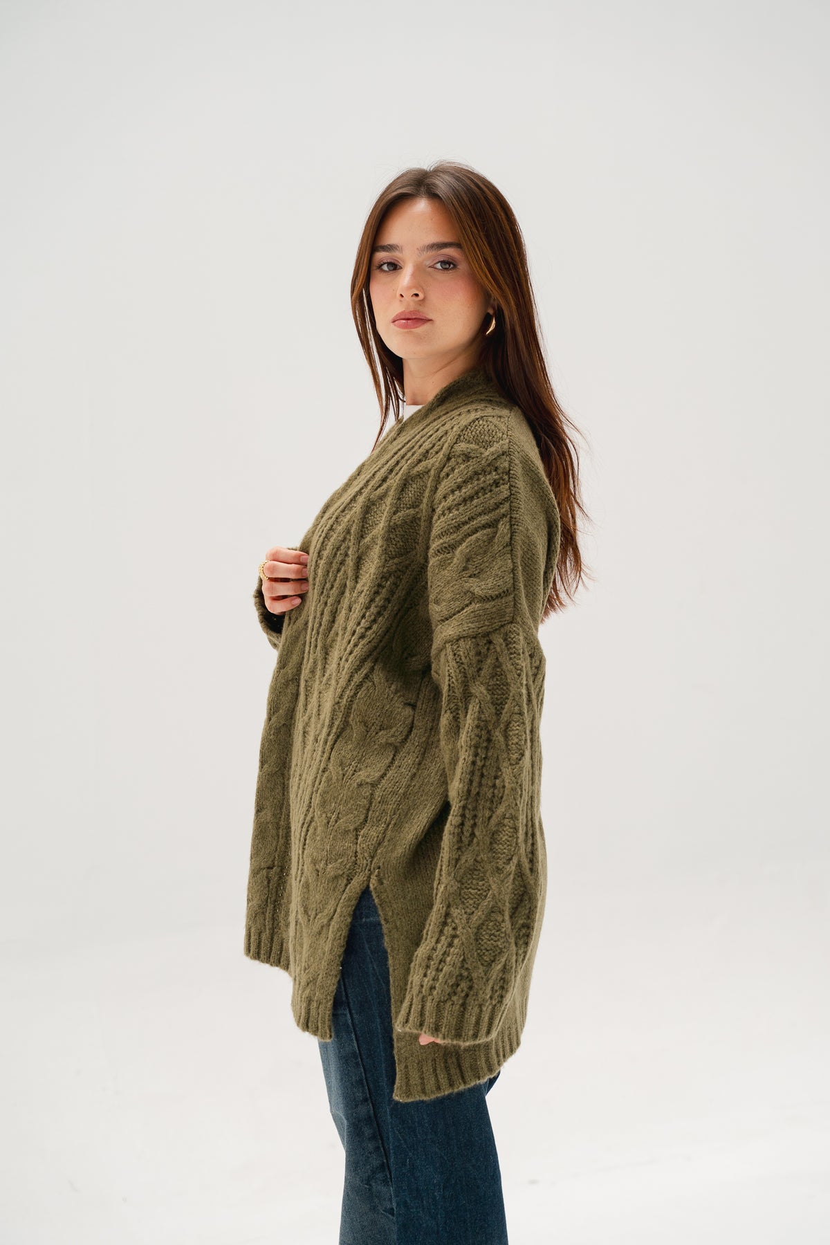 Relaxed Days Braided Cardigan in Olive
