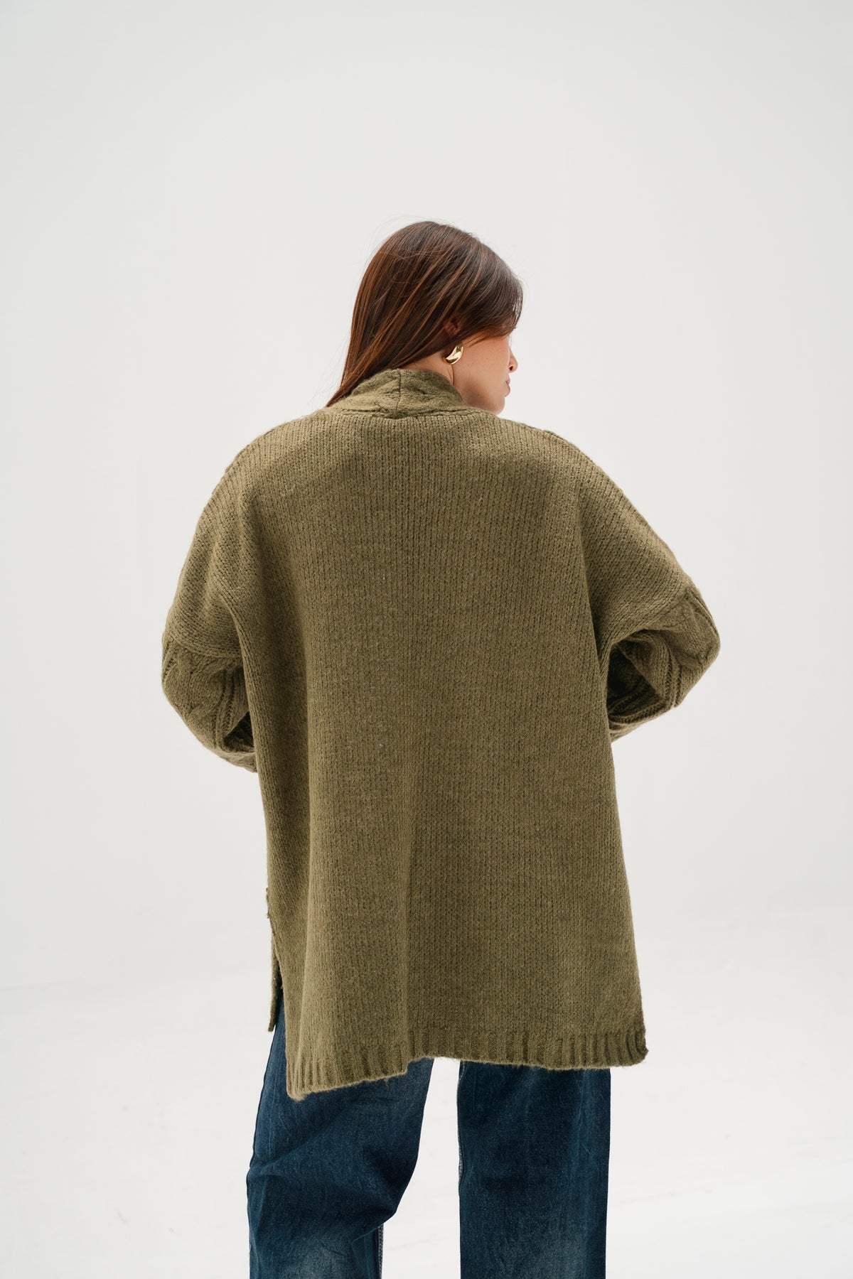 Relaxed Days Braided Cardigan in Olive