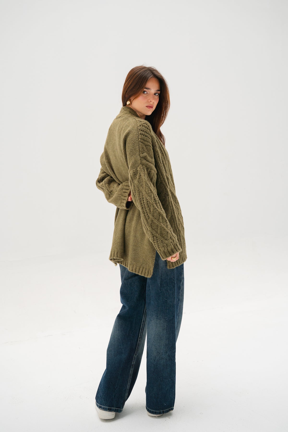 Relaxed Days Braided Cardigan in Olive
