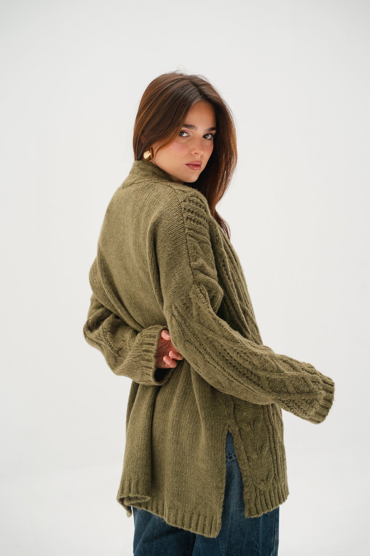Relaxed Days Braided Cardigan in Olive