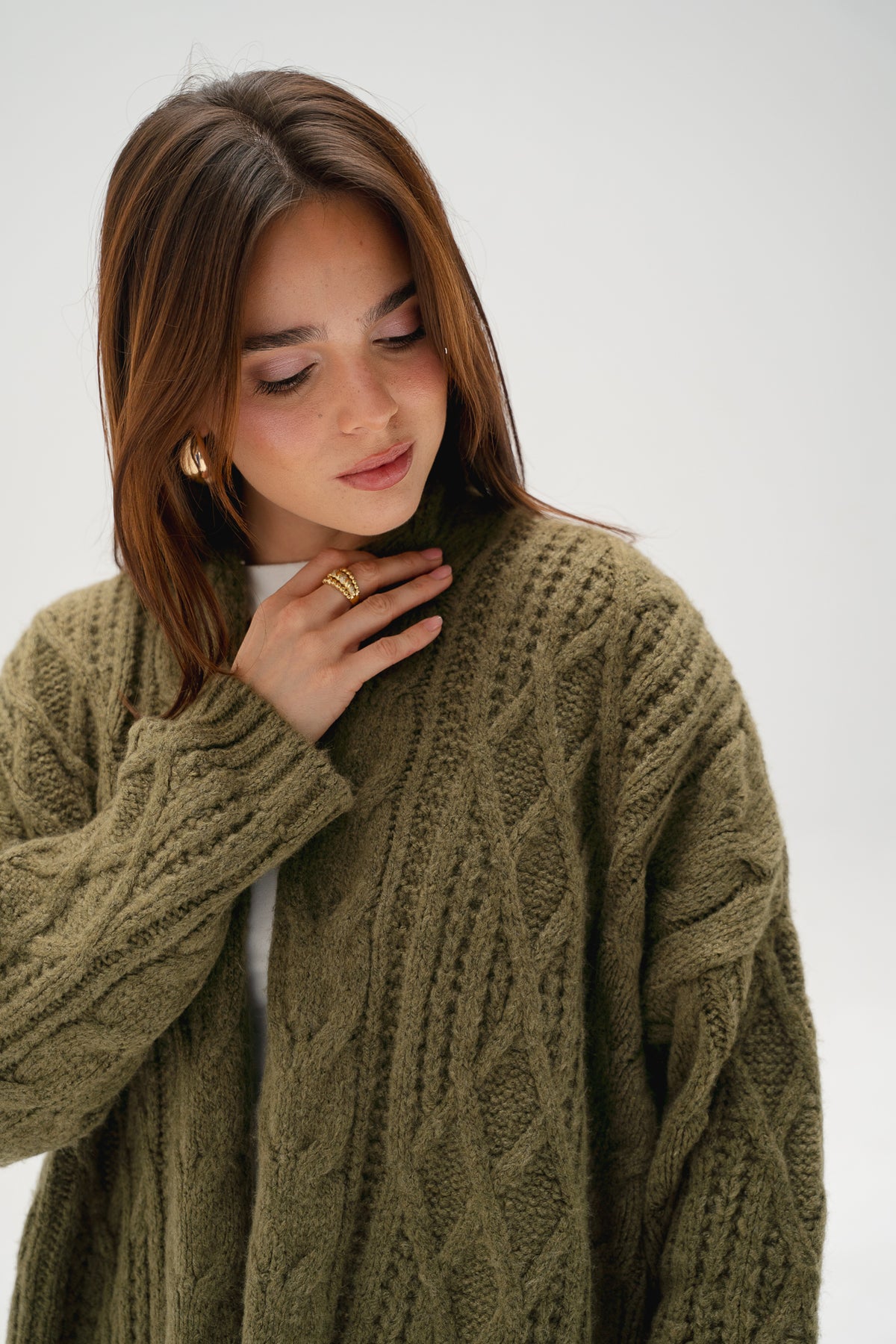 Relaxed Days Braided Cardigan in Olive