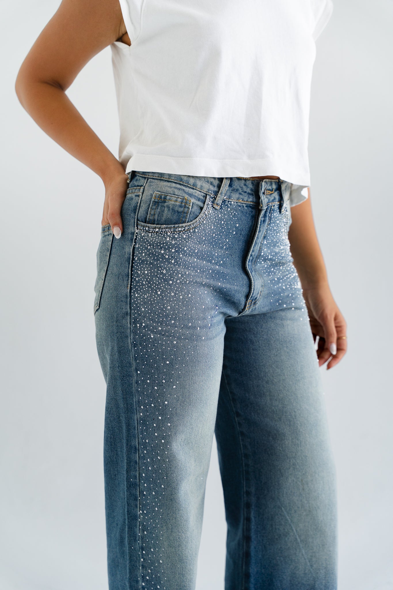 Sterling Studded Denim in Blue