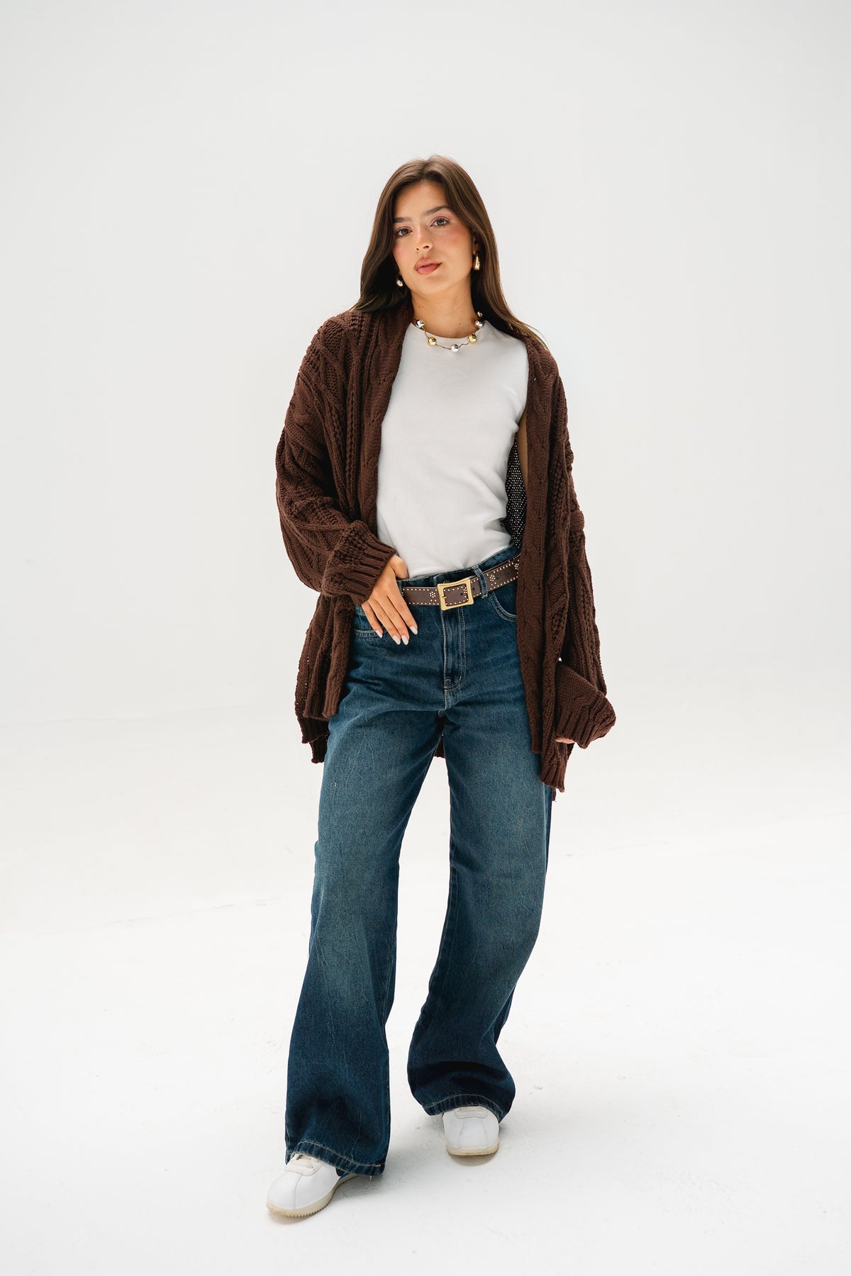 Relaxed Days Braided Cardigan in Brown