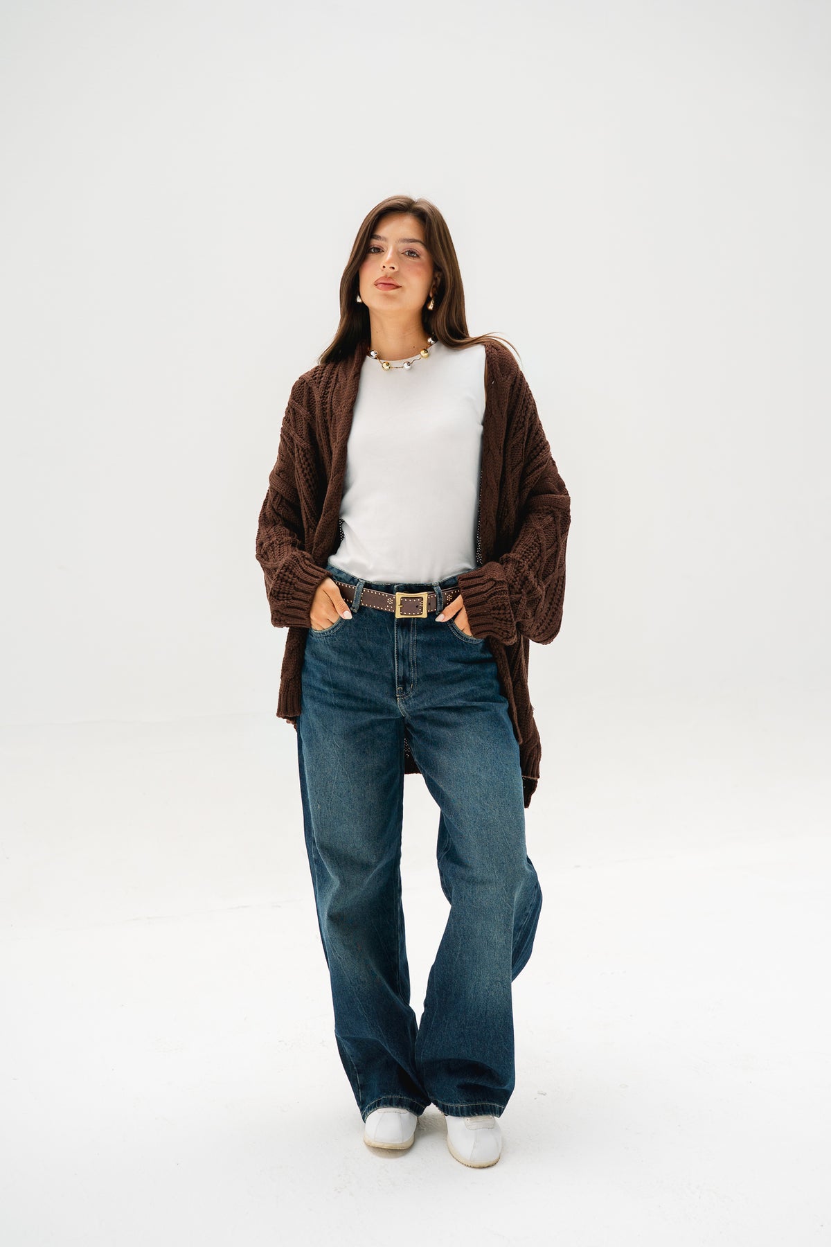 Relaxed Days Braided Cardigan in Brown