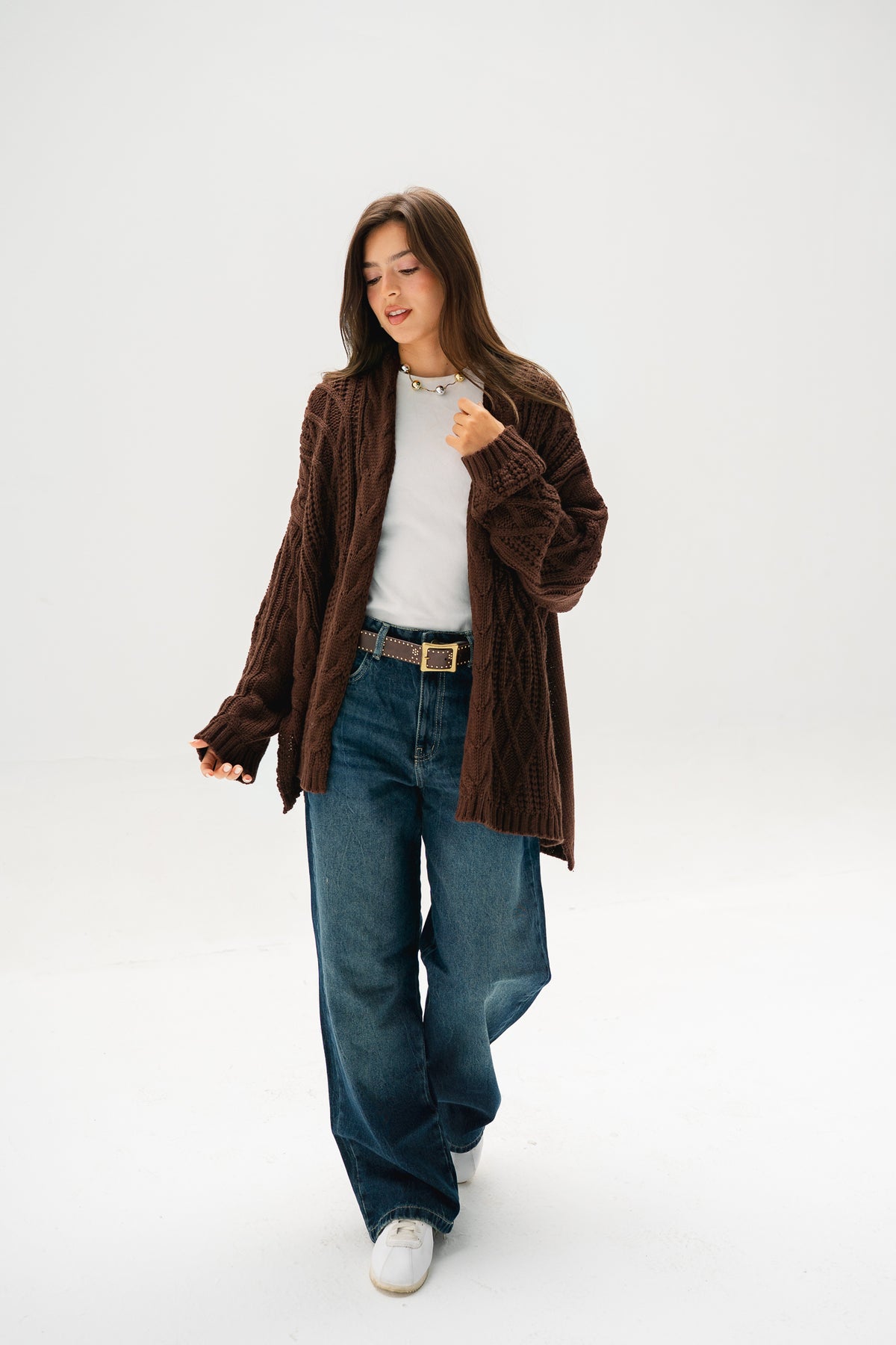 Relaxed Days Braided Cardigan in Brown