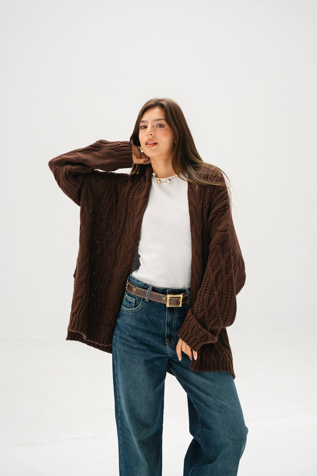 Relaxed Days Braided Cardigan in Brown